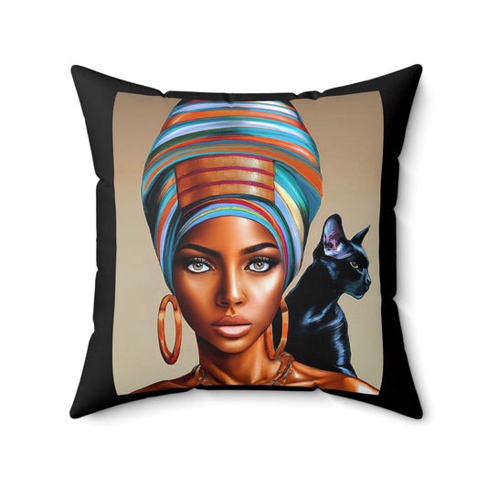 black woman, cat, decorative pillow, living room pillow, bedroom pillow, throw pillow, pillows, cushions, decorative pillows, accent pillow - LOLA VEGAS ART