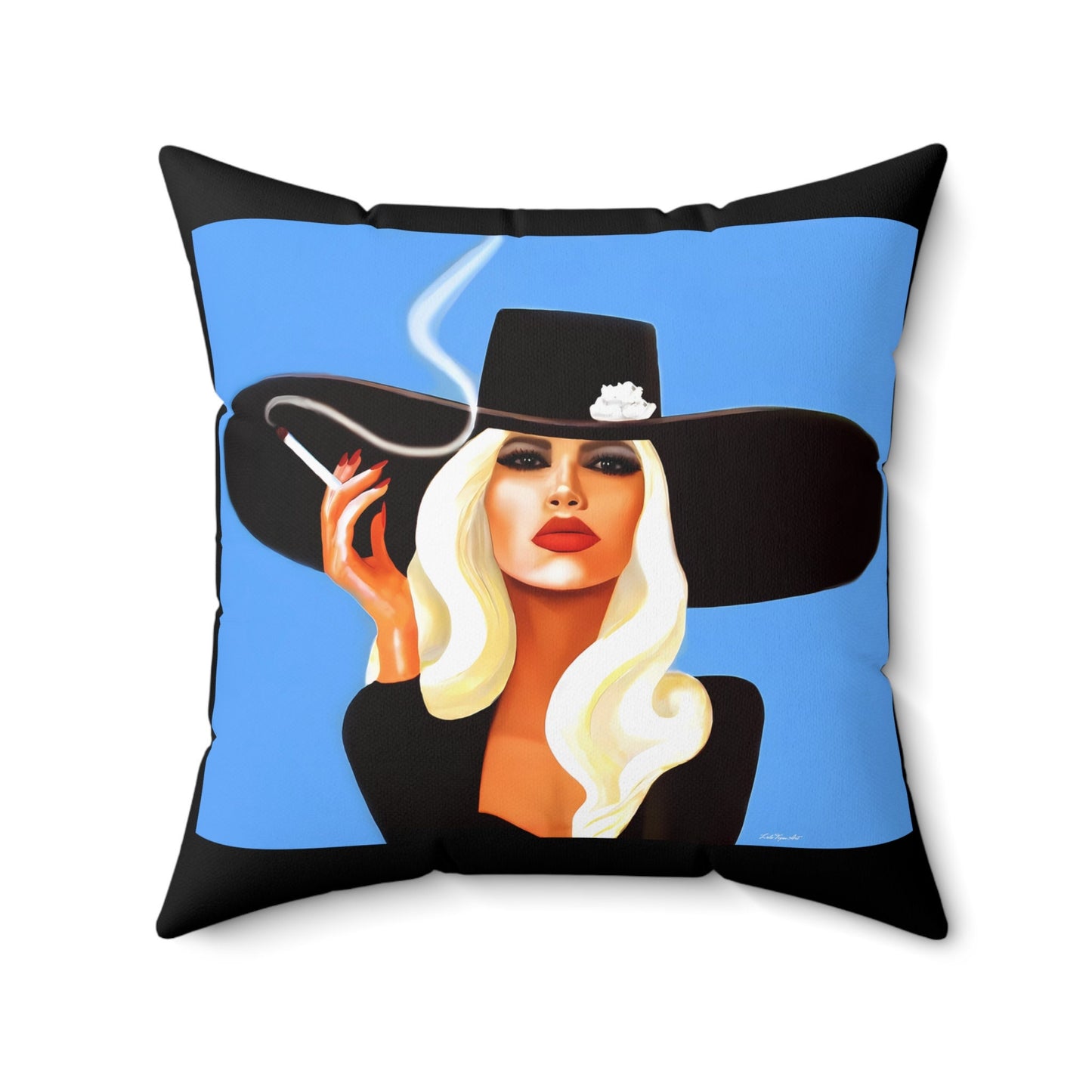 woman smoking, decorative pillow, living room pillow, bedroom pillow, throw pillow, pillows, cushions, square,  accent pillow - LOLA VEGAS ART
