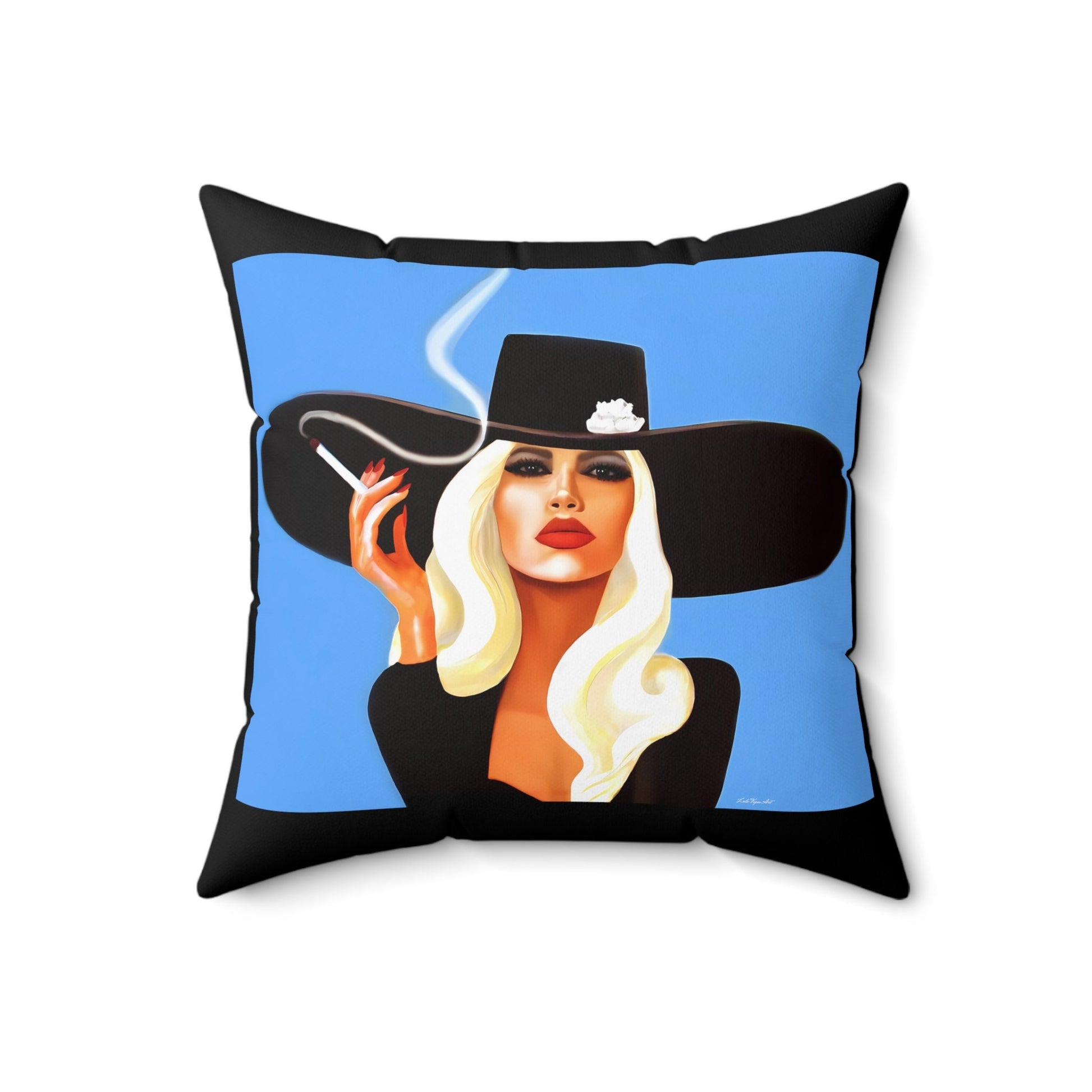 woman smoking, decorative pillow, living room pillow, bedroom pillow, throw pillow, pillows, cushions, square,  accent pillow - LOLA VEGAS ART