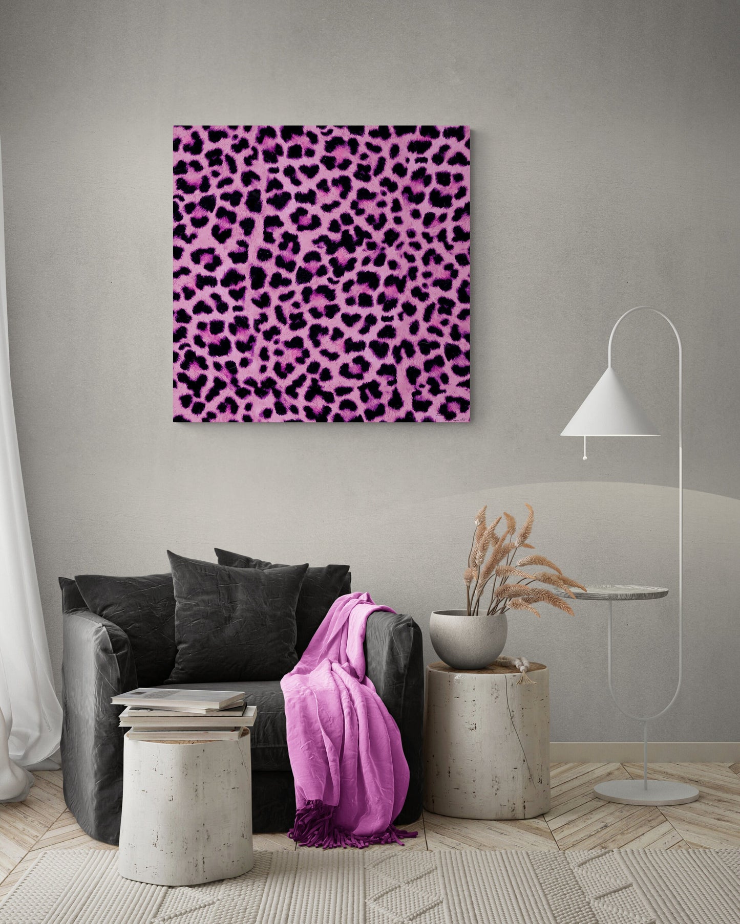 pink leopard wall canvas, wall art, wall art canvas, wall art dcor, animal print, big cat wall art, , wall art animals, large wall art - LOLA VEGAS ART