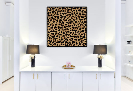 leopard print square canvas frame wall art, wall art in frame, wall art with frame, wall art framed, big cat, wall art living room framed, - LOLA VEGAS ART
