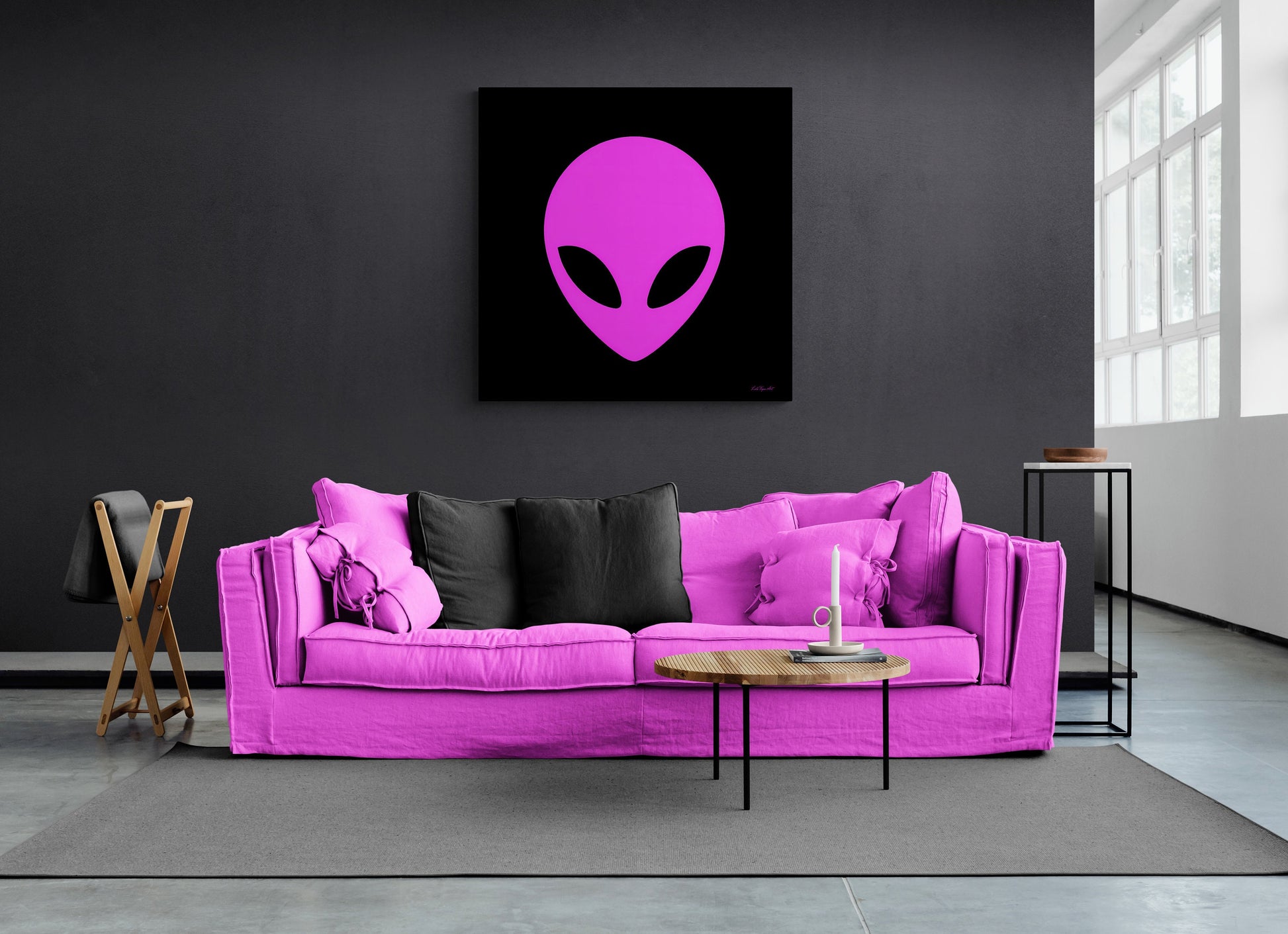 pink alien, extraterrestrial, wall art, wall art canvas, wall art dcor, room wall dcor, unique, quirky, large wall art, e.t., et, space - LOLA VEGAS ART