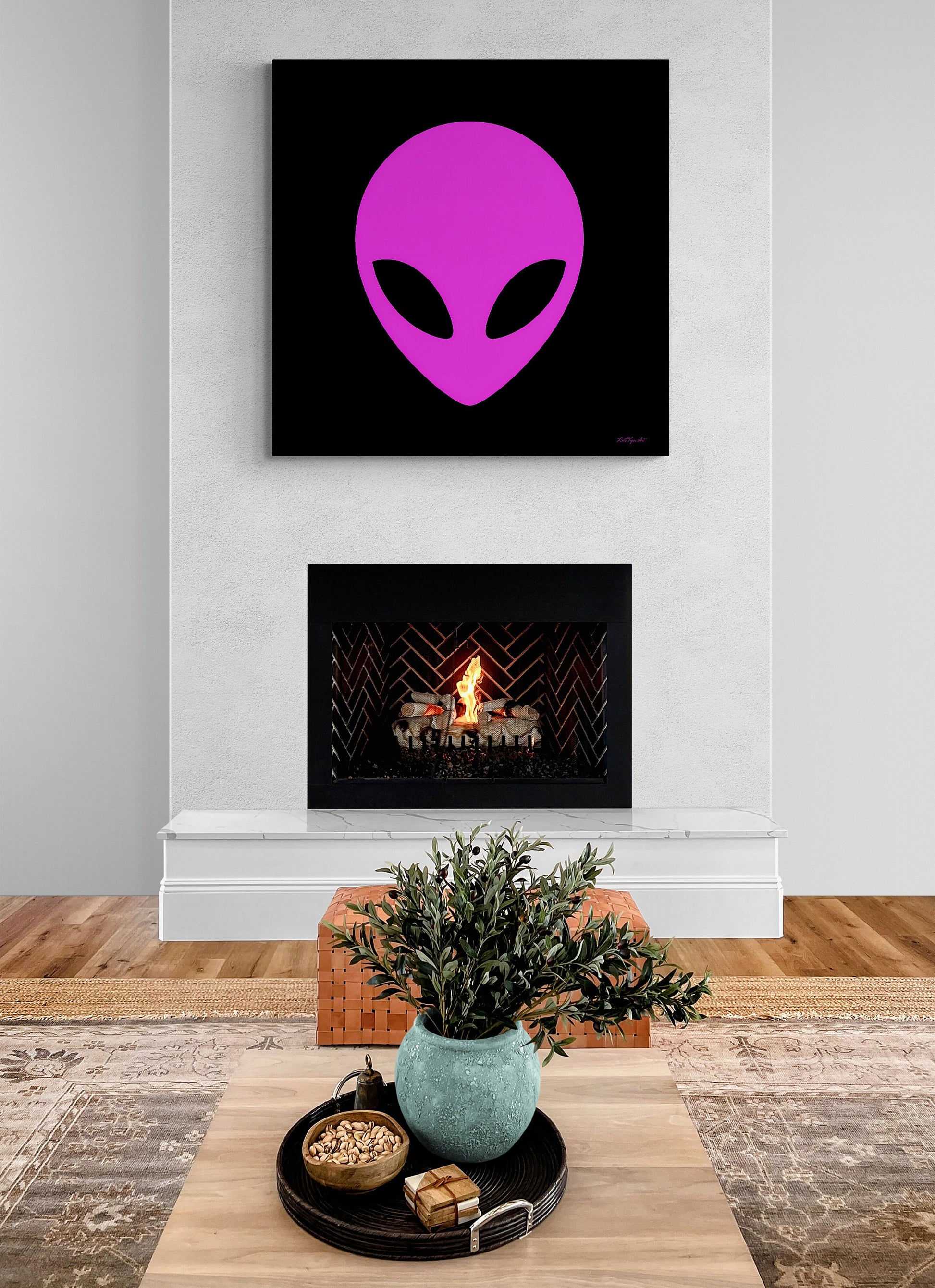 pink alien, extraterrestrial, wall art, wall art canvas, wall art dcor, room wall dcor, unique, quirky, large wall art, e.t., et, space - LOLA VEGAS ART