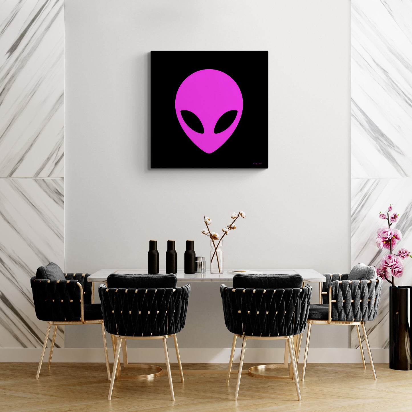 pink alien, extraterrestrial, wall art, wall art canvas, wall art dcor, room wall dcor, unique, quirky, large wall art, e.t., et, space - LOLA VEGAS ART