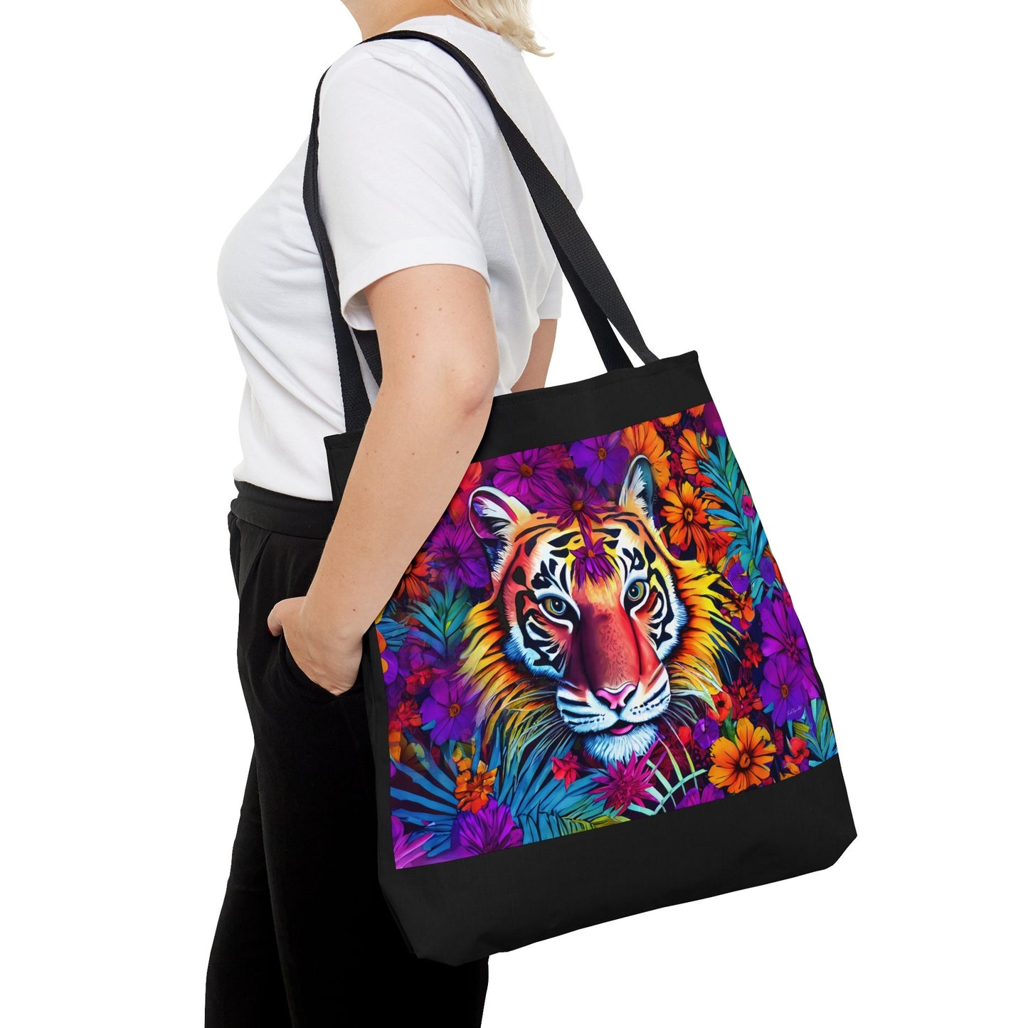tiger, flowers, big cat, bag, canvas bag, tote bag, gifts for women, shopper, large bag, reusable bag, shopping bag, tote bag for women - LOLA VEGAS ART