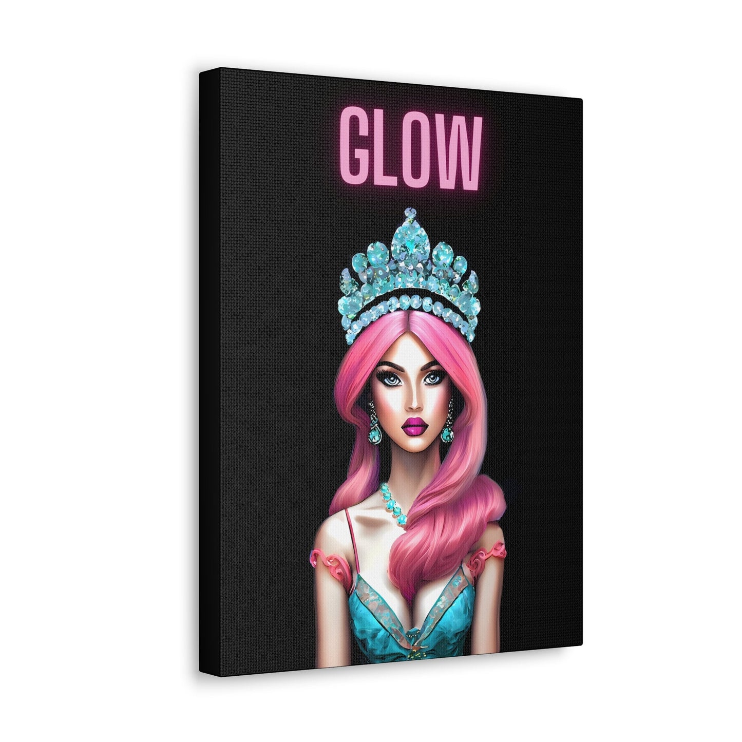 pink haired queen with crown, wall art, wall art canvas, wall art dcor, wall art woman, wall art girl, beauty art, fashion art, teen gift - LOLA VEGAS ART