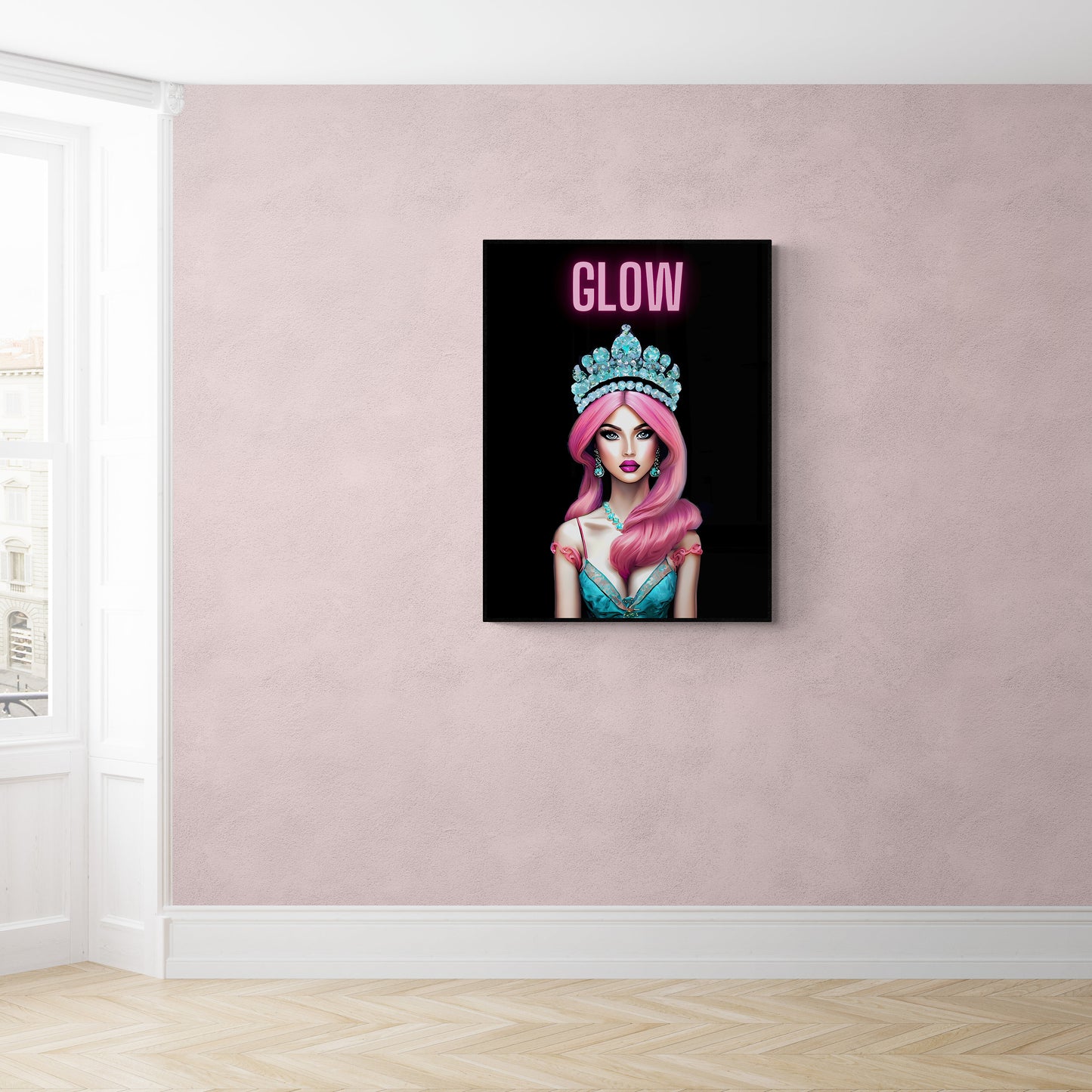 pink haired queen with crown, wall art, wall art canvas, wall art dcor, wall art woman, wall art girl, beauty art, fashion art, teen gift - LOLA VEGAS ART