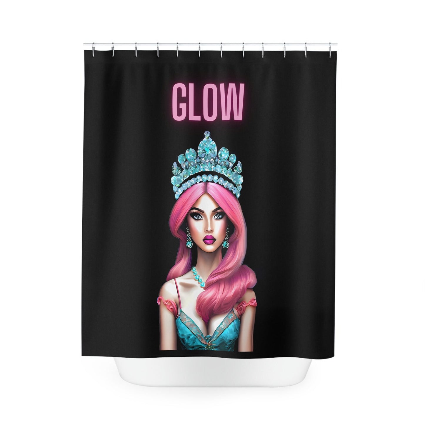 queen, pink hair, crown, shower curtain, home accessories, bathroom dcor, bathroom, home dcor, housewarming gift, shower room decor, - LOLA VEGAS ART
