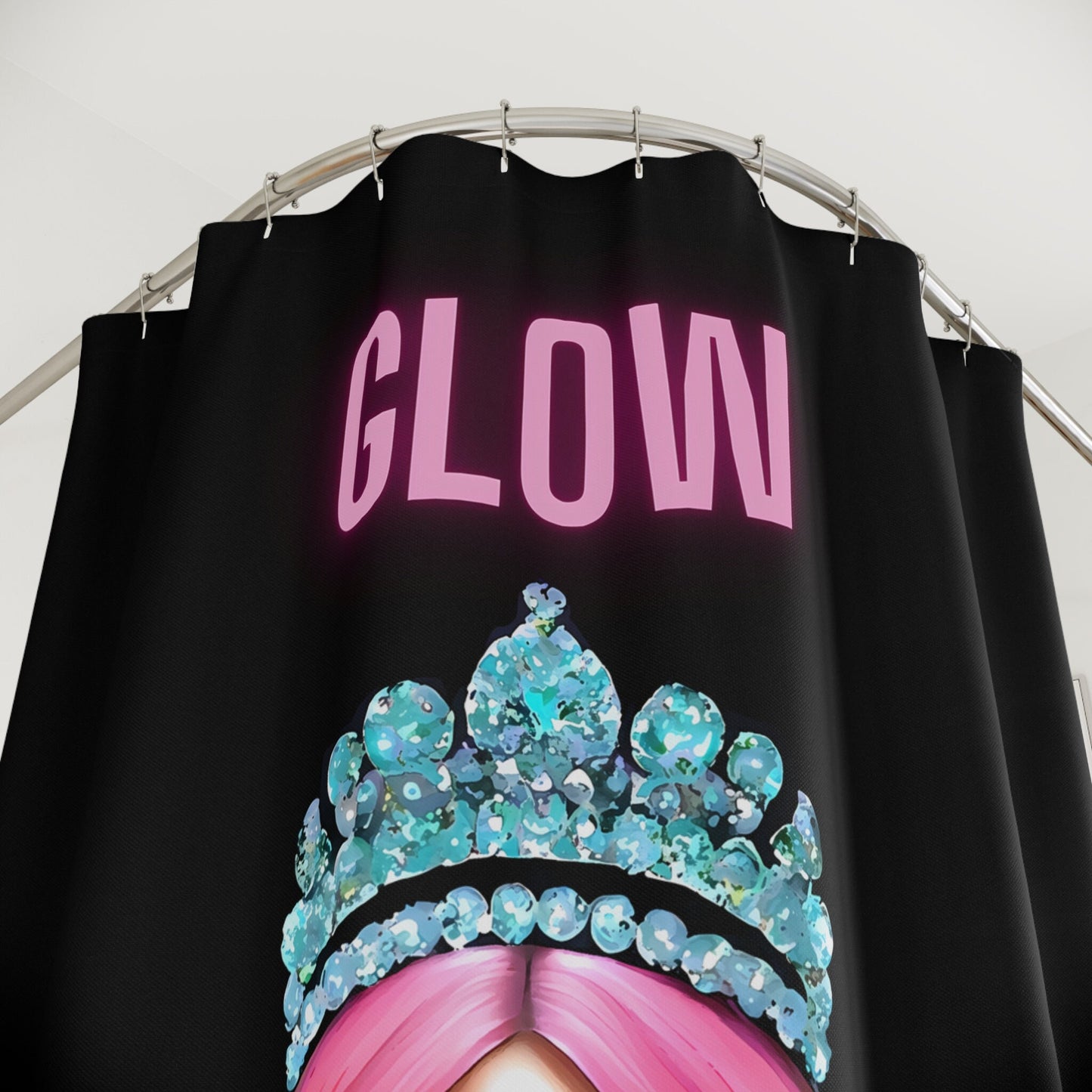 queen, pink hair, crown, shower curtain, home accessories, bathroom dcor, bathroom, home dcor, housewarming gift, shower room decor, - LOLA VEGAS ART