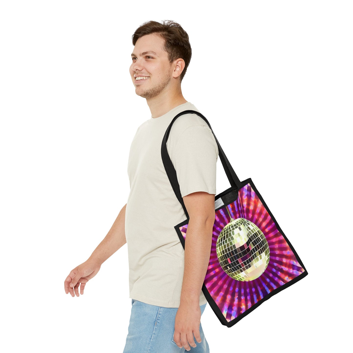 gold disco ball bag, canvas bag, tote bag, gifts for women, canvas shopper, oversized bag, reusable bag, shopping bag, tote bag for women - LOLA VEGAS ART