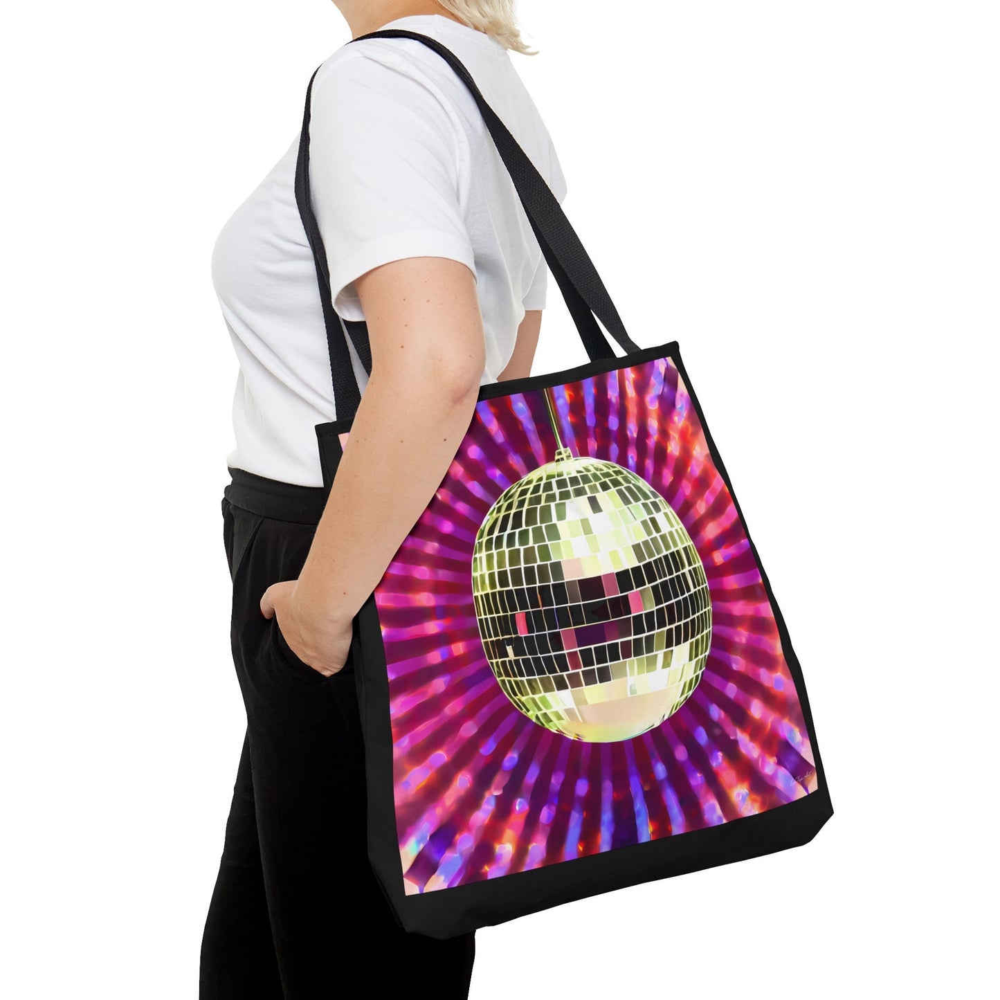 gold disco ball bag, canvas bag, tote bag, gifts for women, canvas shopper, oversized bag, reusable bag, shopping bag, tote bag for women - LOLA VEGAS ART