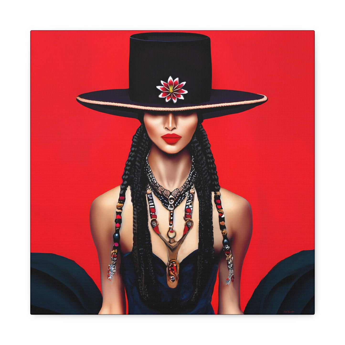 latina woman in a bolero hat, wall art, wall art canvas, wall art dcor, southwestern art, wall art woman, woman decor, feminine wall art - LOLA VEGAS ART