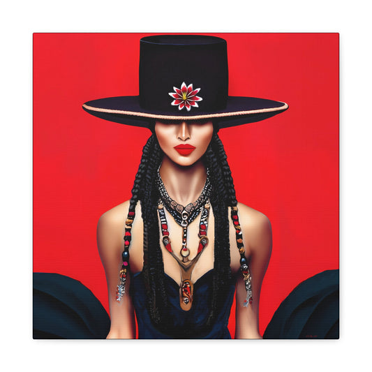 latina woman in a bolero hat, wall art, wall art canvas, wall art dcor, southwestern art, wall art woman, woman decor, feminine wall art - LOLA VEGAS ART