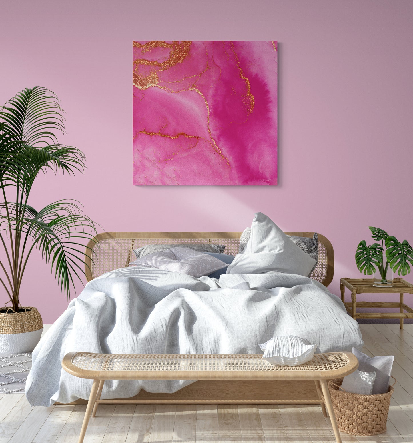 fuchsia gold abstract river, wall art, wall art canvas, wall art dcor, room wall dcor, modern art, contemporary art, fluid art, pink art - LOLA VEGAS ART