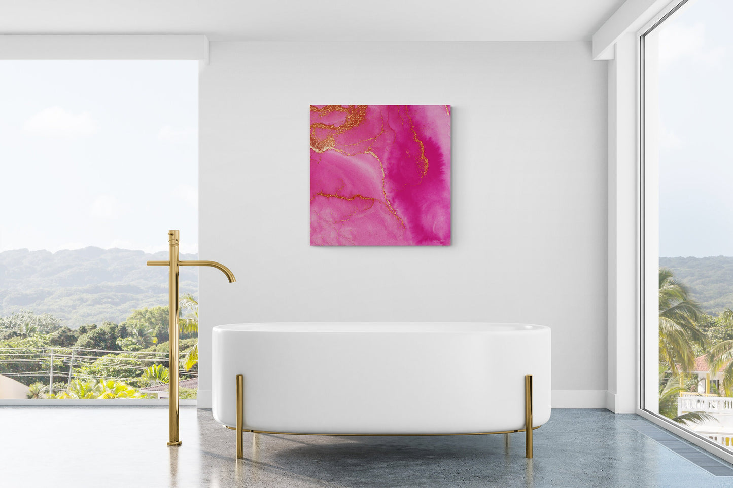 fuchsia gold abstract river, wall art, wall art canvas, wall art dcor, room wall dcor, modern art, contemporary art, fluid art, pink art - LOLA VEGAS ART