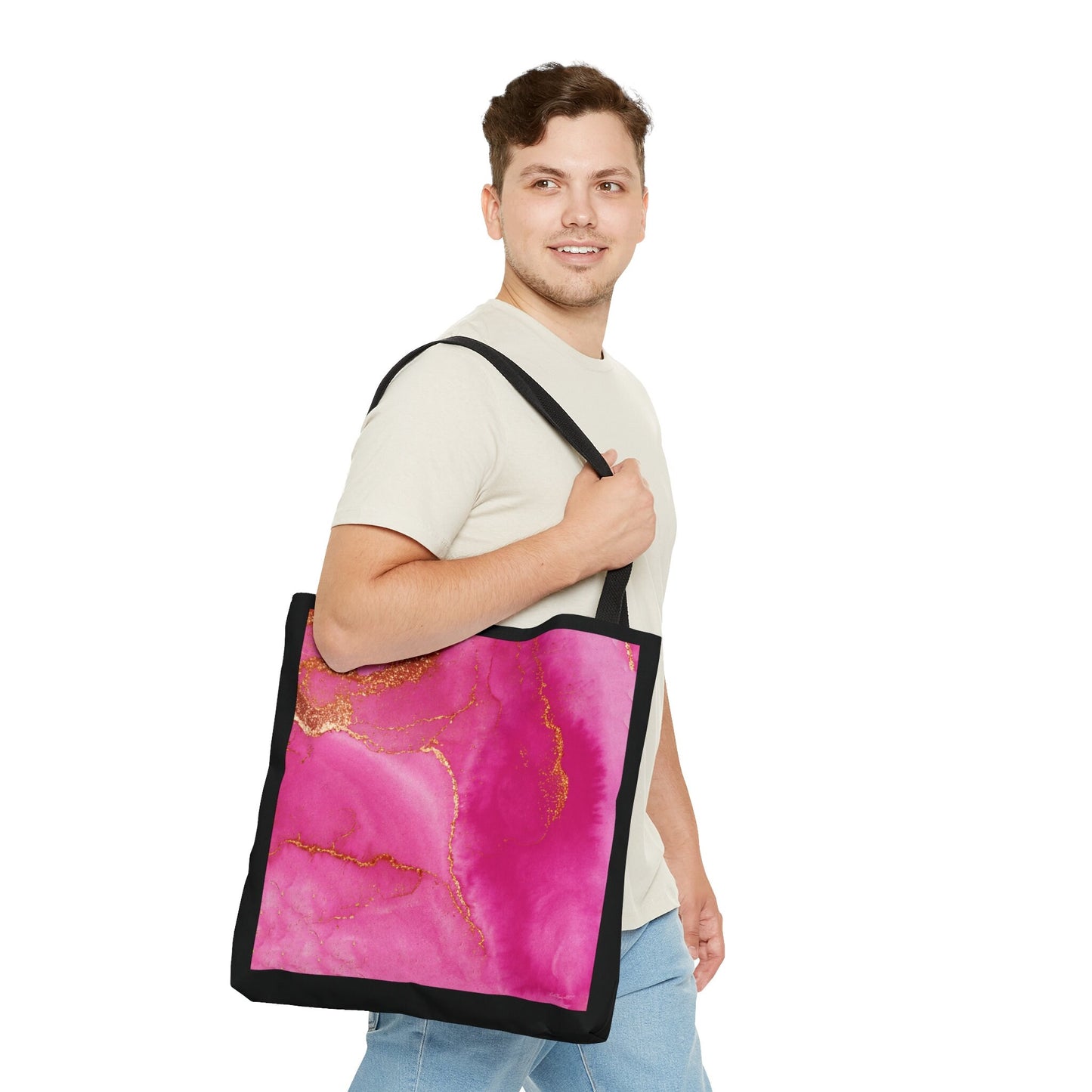 fuchsia gold abstract tote bag, canvas bag, gifts for women, canvas shopper, oversized bag, reusable bag, shopping bag, tote bag for women - LOLA VEGAS ART
