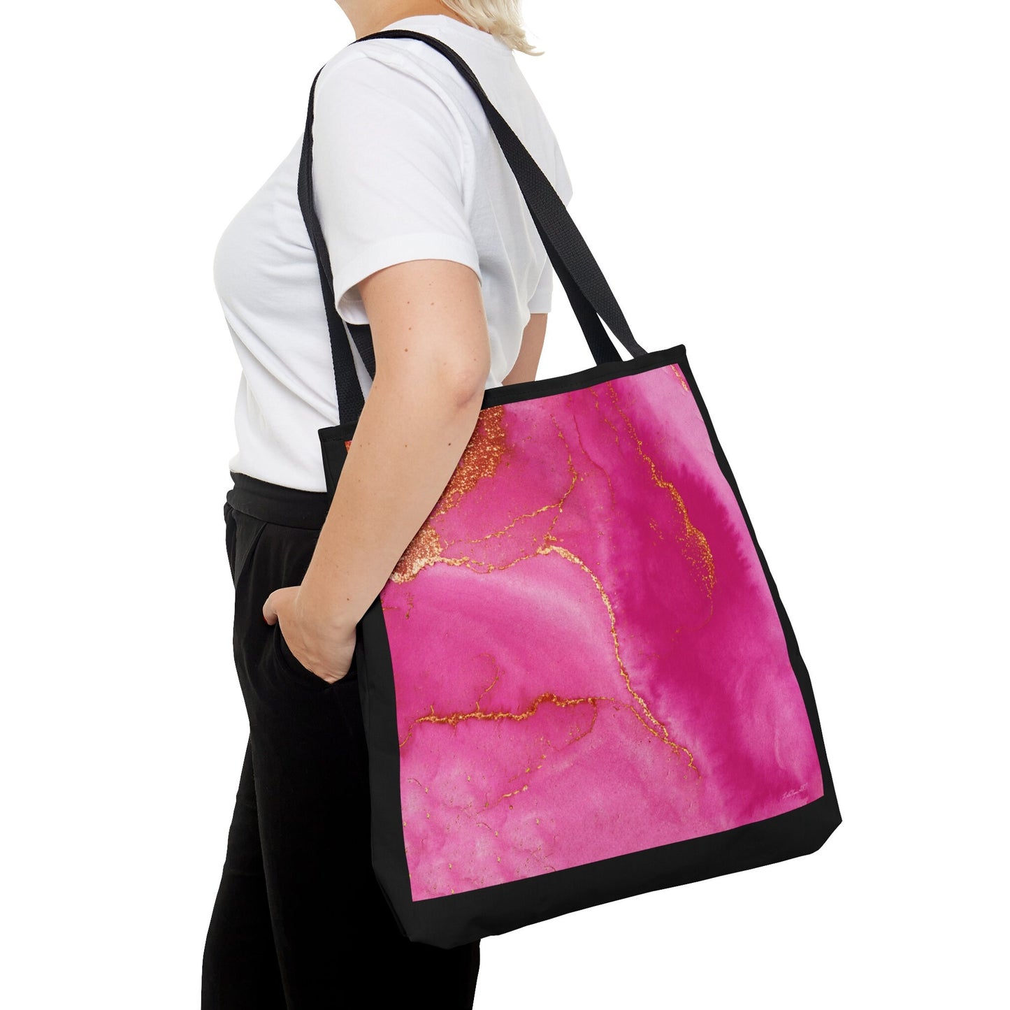 fuchsia gold abstract tote bag, canvas bag, gifts for women, canvas shopper, oversized bag, reusable bag, shopping bag, tote bag for women - LOLA VEGAS ART