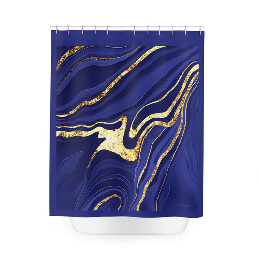 navy gold abstract shower curtain, home accessories, bathroom dcor, bathroom, home dcor, housewarming gift, shower room decor, gifts - LOLA VEGAS ART
