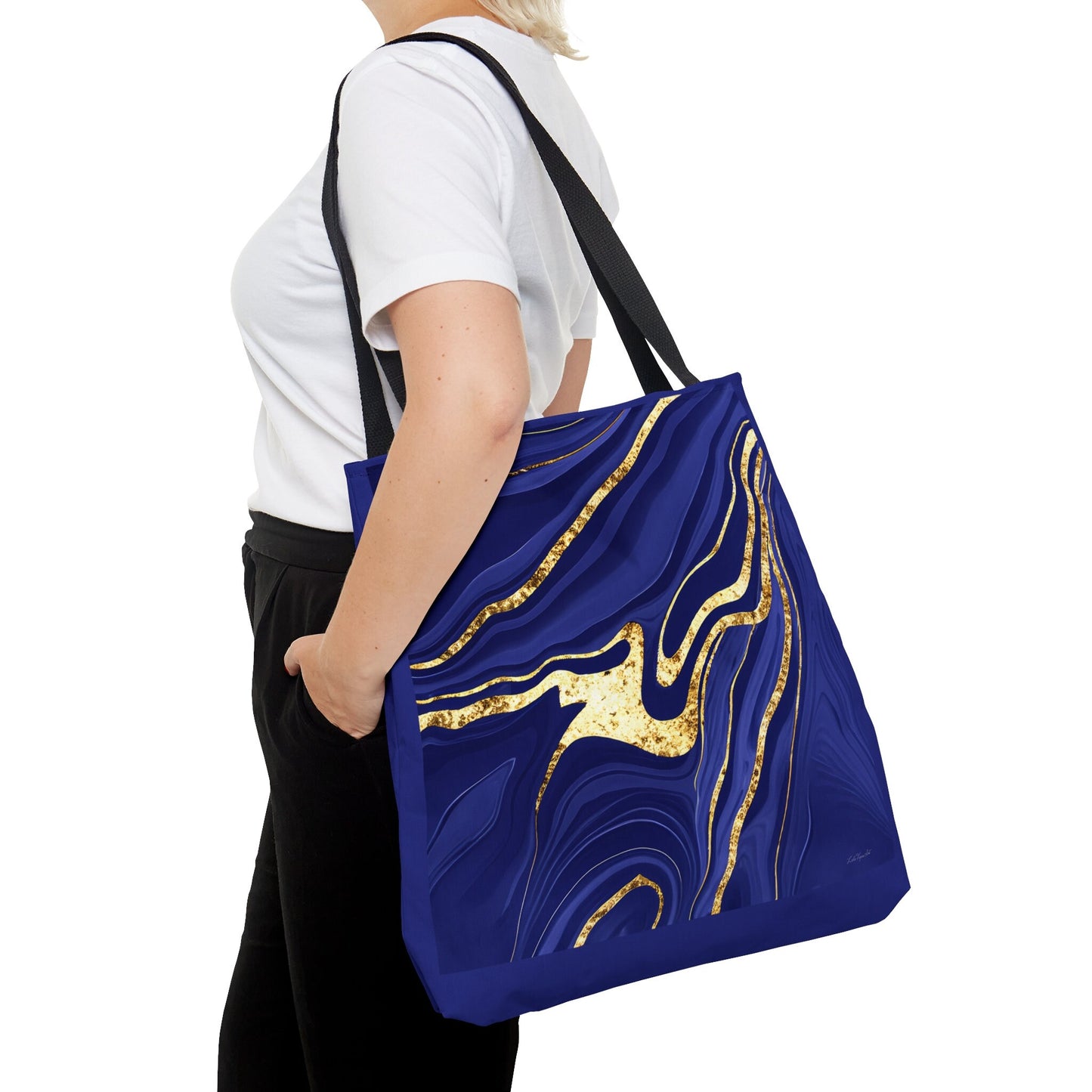 navy gold abstract tote bag, canvas bag, gifts for women, canvas shopper, oversized bag, reusable bag, shopping bag, tote bag for women - LOLA VEGAS ART