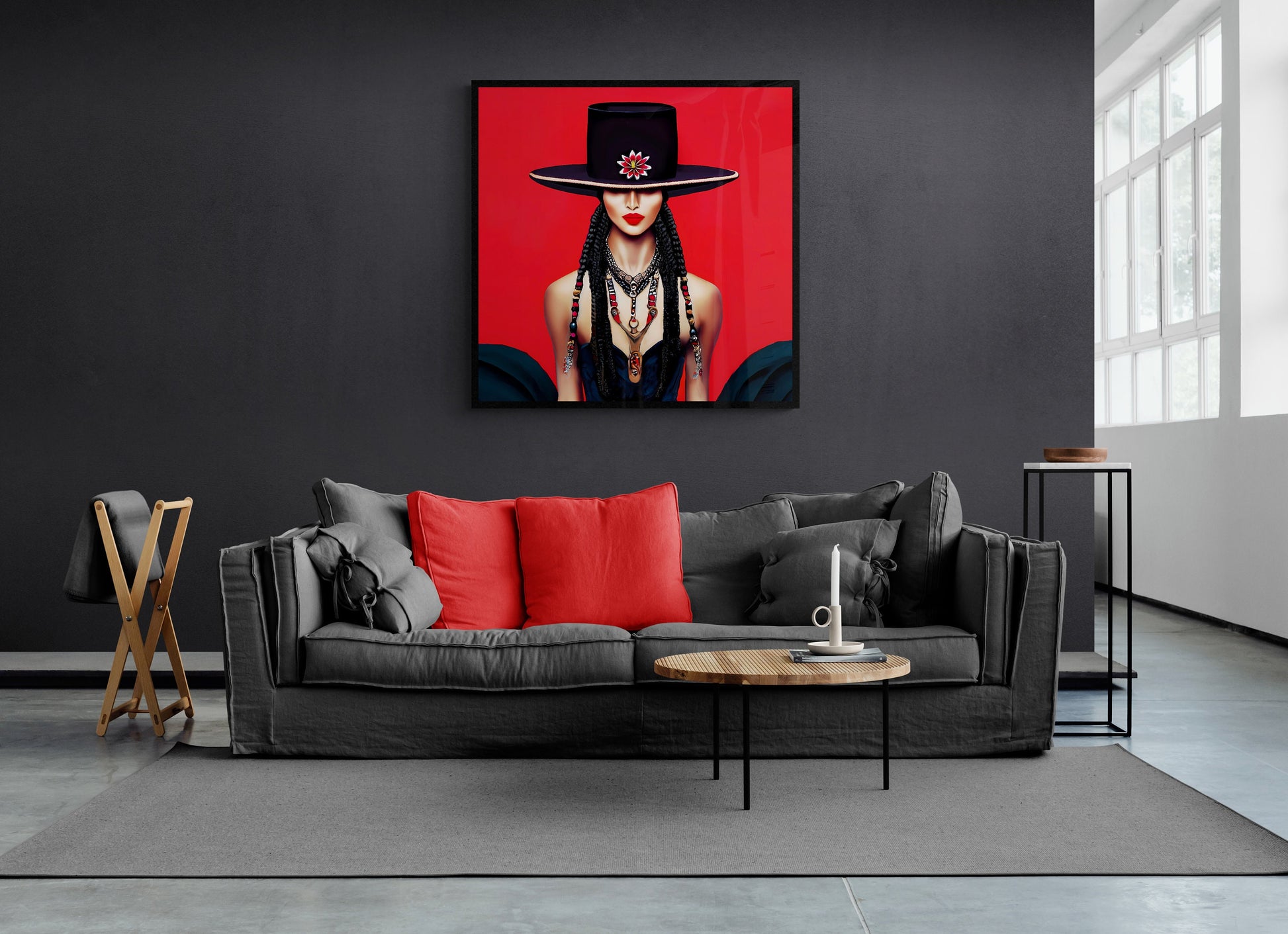 latina woman in bolero hat framed canvas wall art, wall art in frame, wall art with frame, wall art framed, wall art canvas with frame - LOLA VEGAS ART