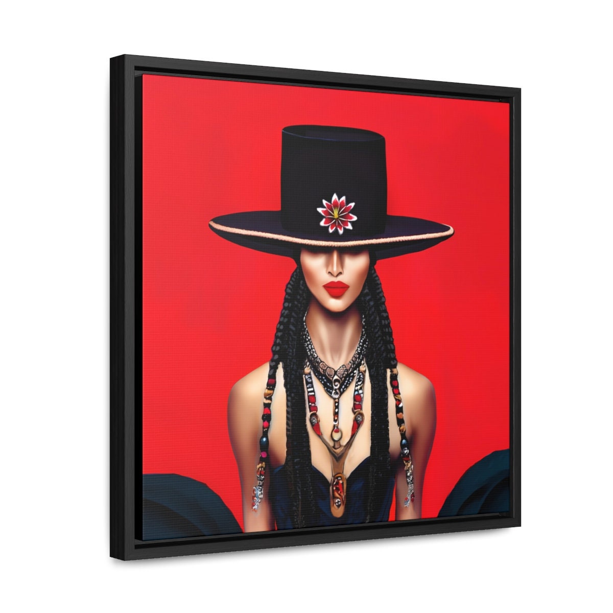 latina woman in bolero hat framed canvas wall art, wall art in frame, wall art with frame, wall art framed, wall art canvas with frame - LOLA VEGAS ART