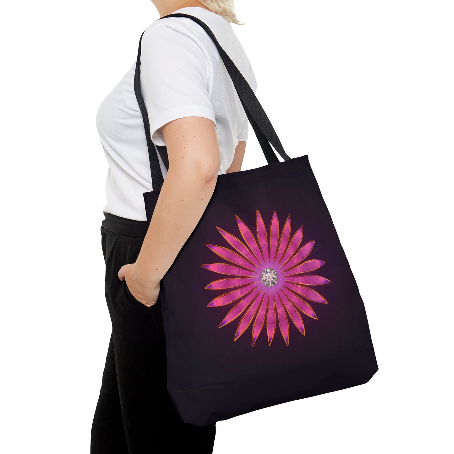 fuchsia diamond sunburst, bag, canvas bag, tote bag, gifts for women, oversized canvas bag, reusable bag, shopping bag, tote bag for women - LOLA VEGAS ART