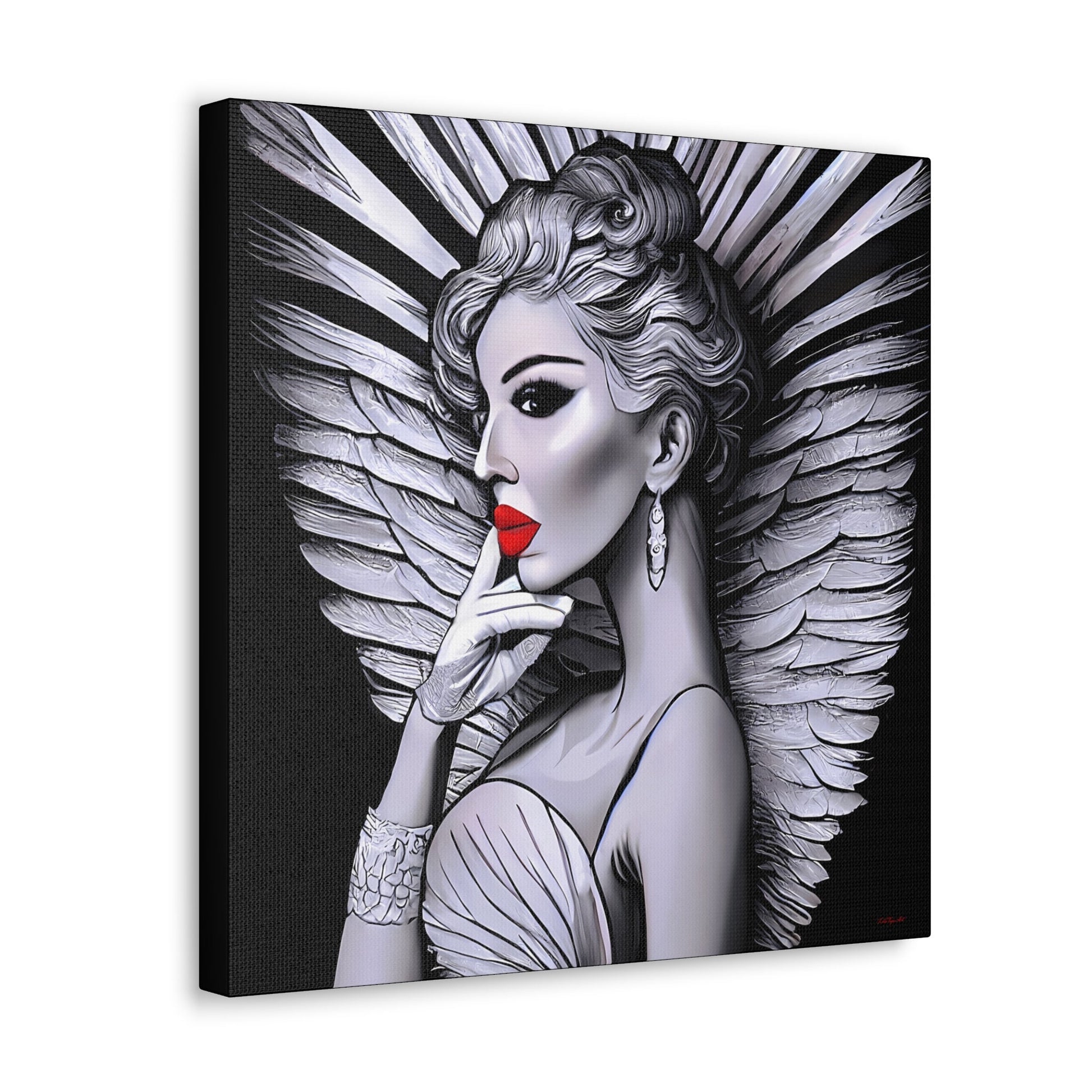 art deco angel canvas wall art,  wall art dcor, room wall dcor, unique art, wall art woman, angel wings, retro wall art, goddess,  B & W - LOLA VEGAS ART