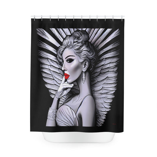 art deco angel shower curtain, glamorous, home accessories, bathroom dcor, bathroom, home dcor, housewarming gift, shower room decor - LOLA VEGAS ART