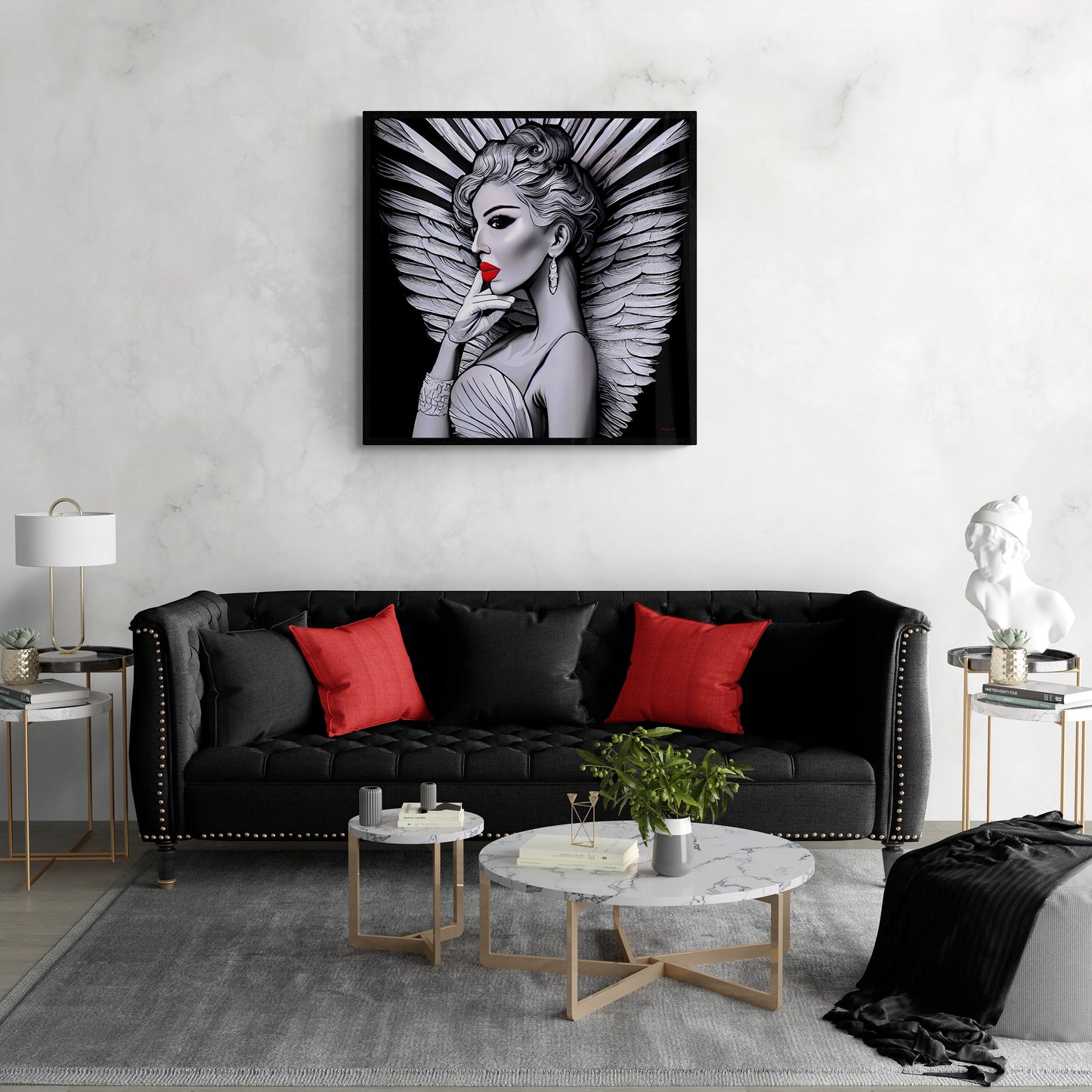 art deco angel framed canvas wall art, wall art in frame, wall art with frame, wall art framed, wall art living room framed, glamorous - LOLA VEGAS ART