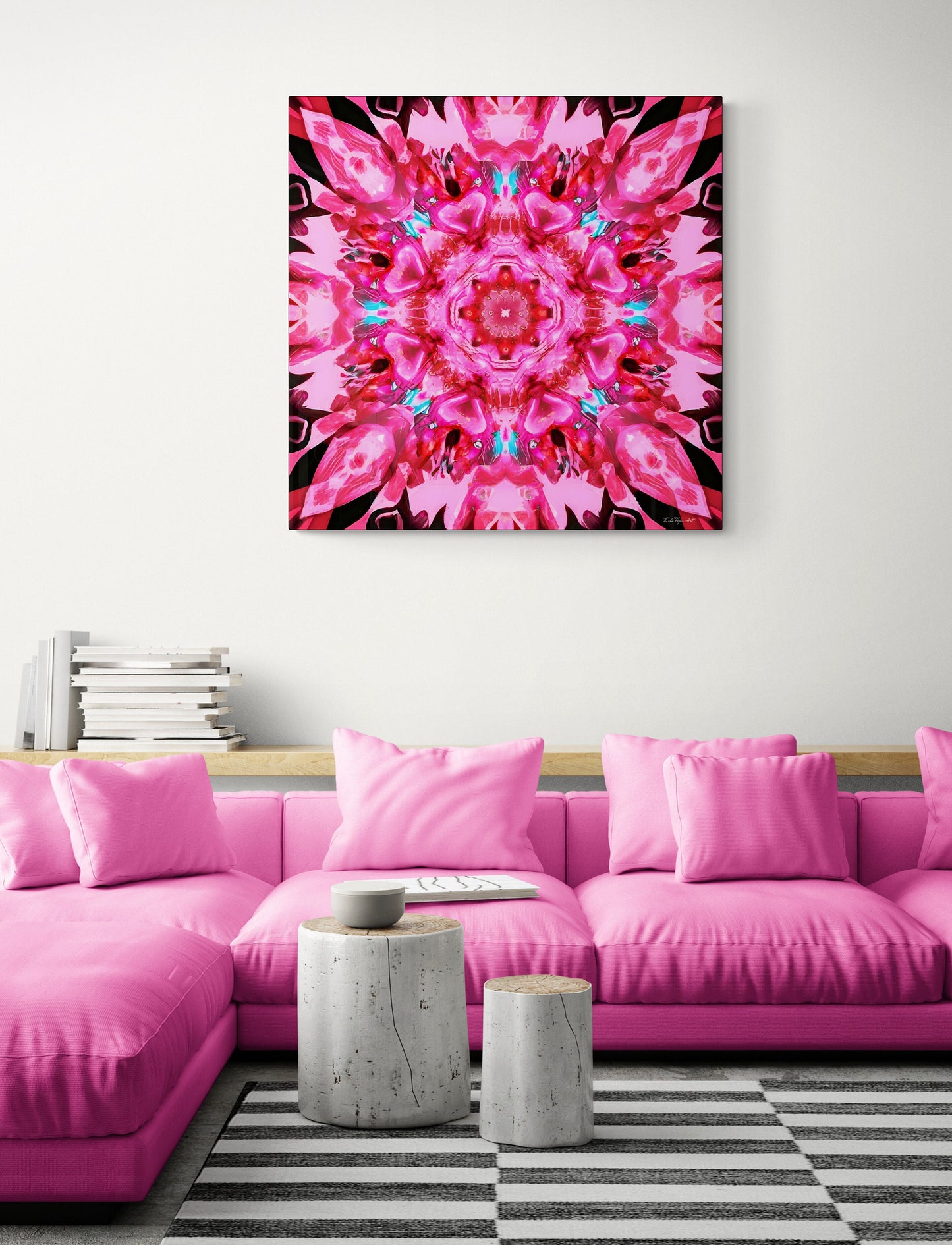 pink mandala kaleidoscope canvas wall art, - LOLA VEGAS ART
