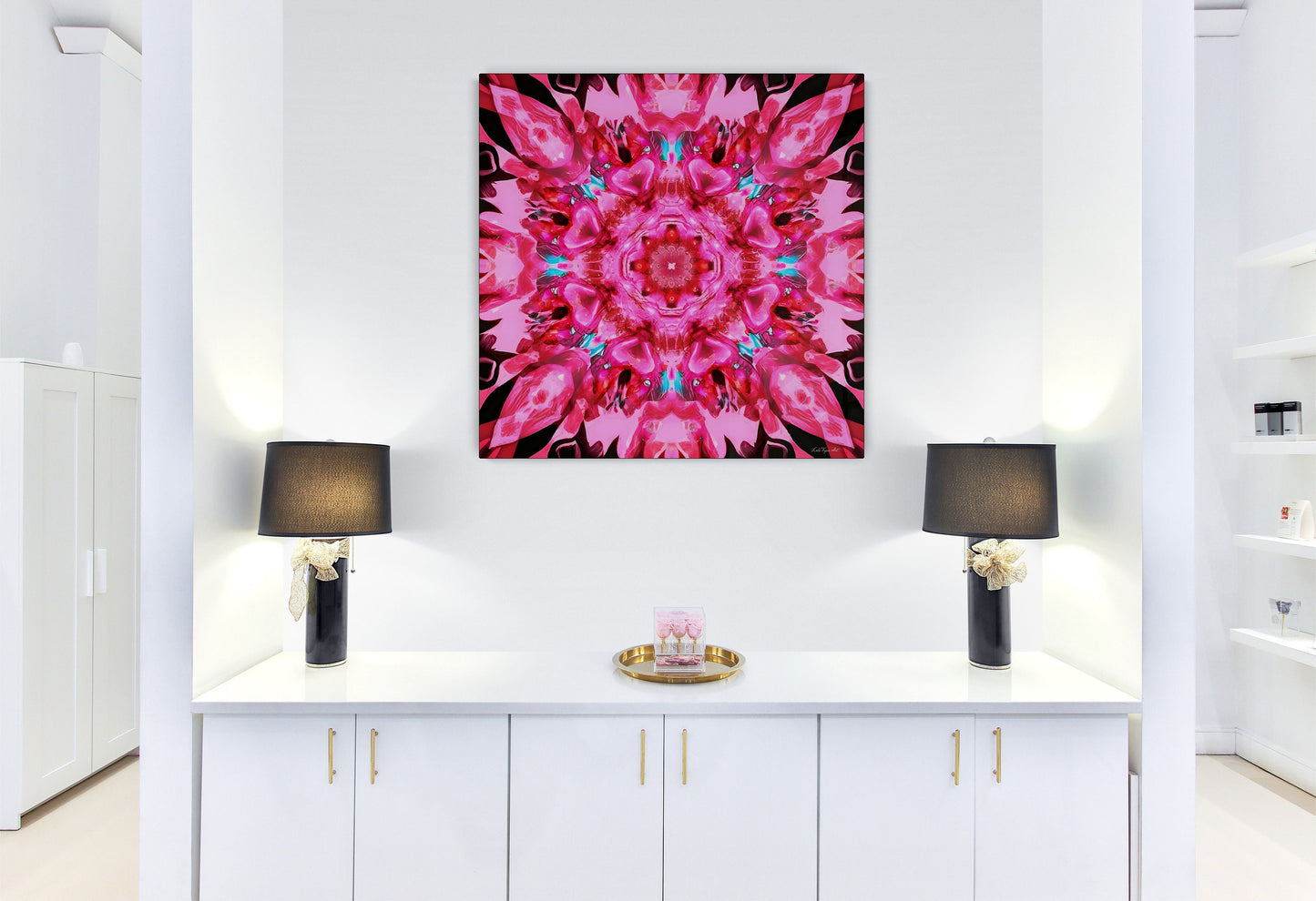 pink mandala kaleidoscope canvas wall art, - LOLA VEGAS ART