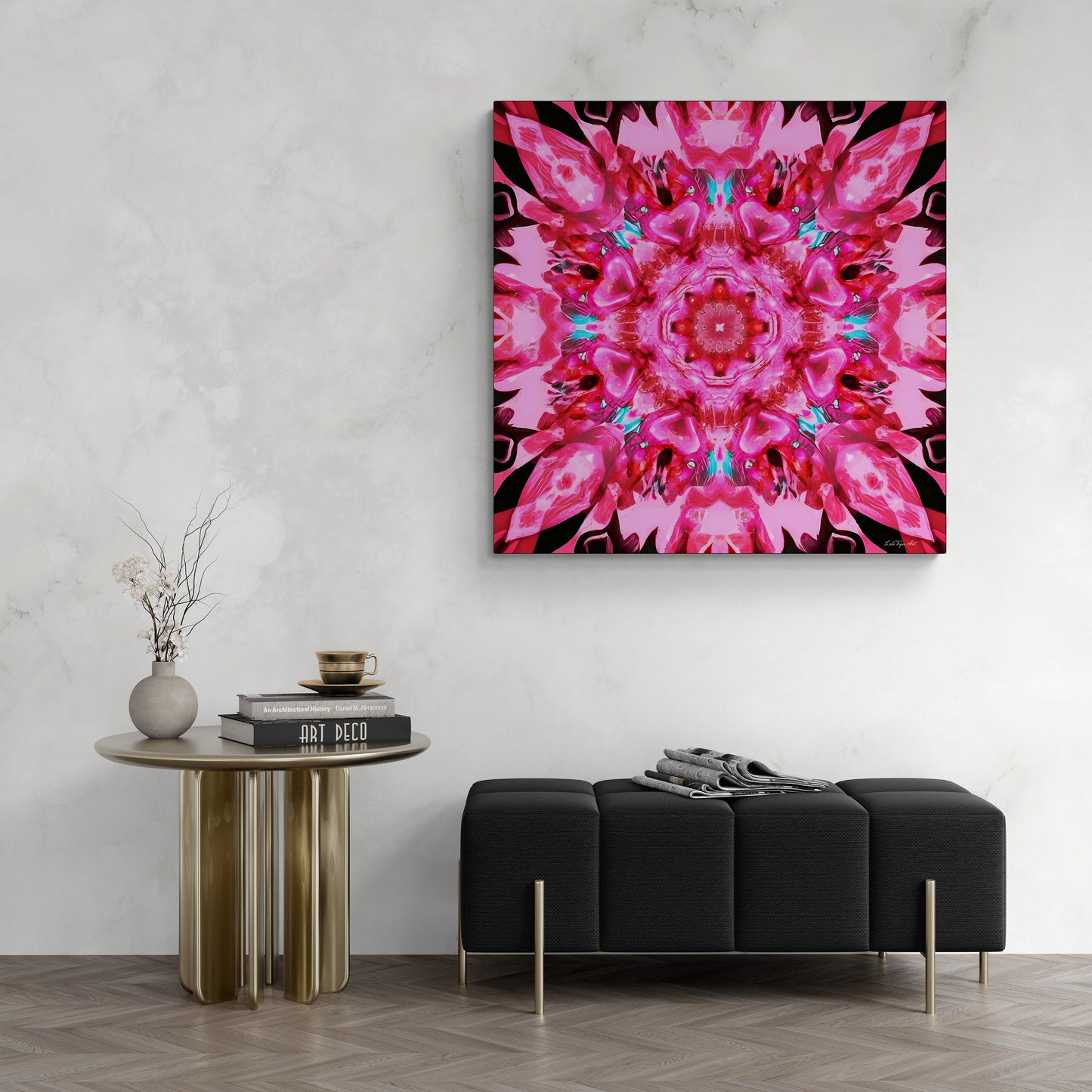 pink mandala kaleidoscope canvas wall art, - LOLA VEGAS ART