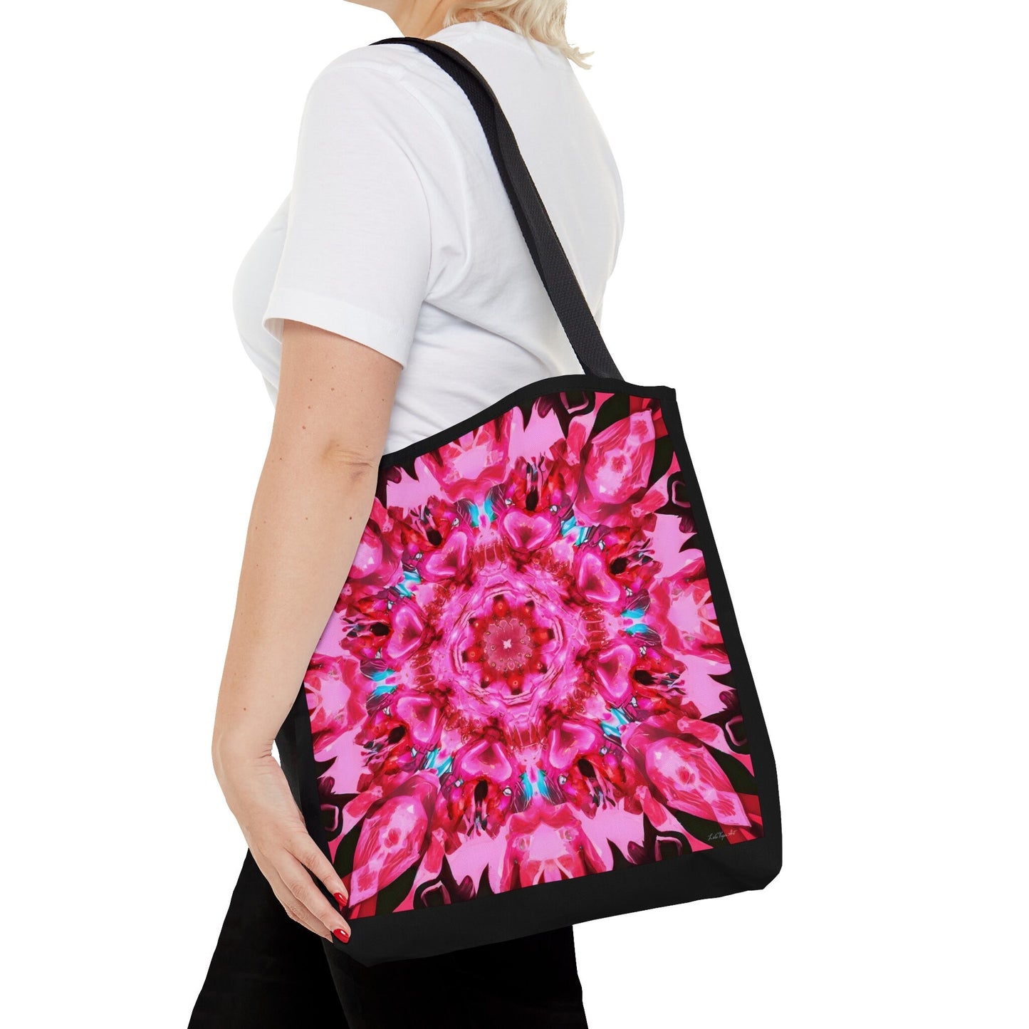 pink mandala kaleidoscope canvas tote bag, gifts for women, canvas shopper, oversized bag, reusable bag, shopping bag, tote bag for women - LOLA VEGAS ART