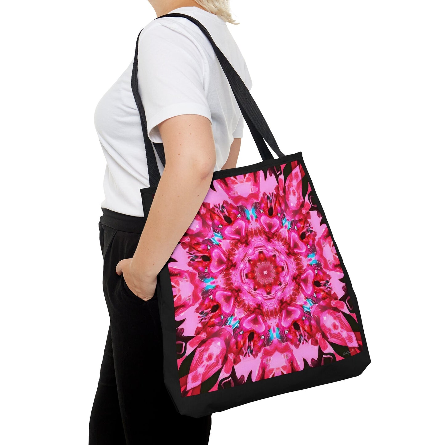 pink mandala kaleidoscope canvas tote bag, gifts for women, canvas shopper, oversized bag, reusable bag, shopping bag, tote bag for women - LOLA VEGAS ART
