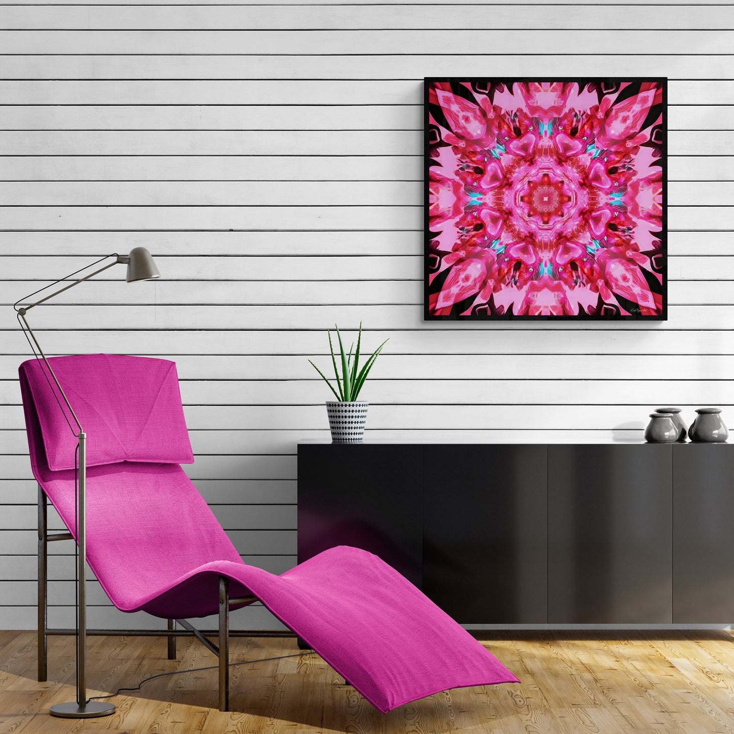 pink mandala kaleidoscope framed canvas wall art, wall art in frame, wall art with frame, wall art framed, wall art living room framed, - LOLA VEGAS ART