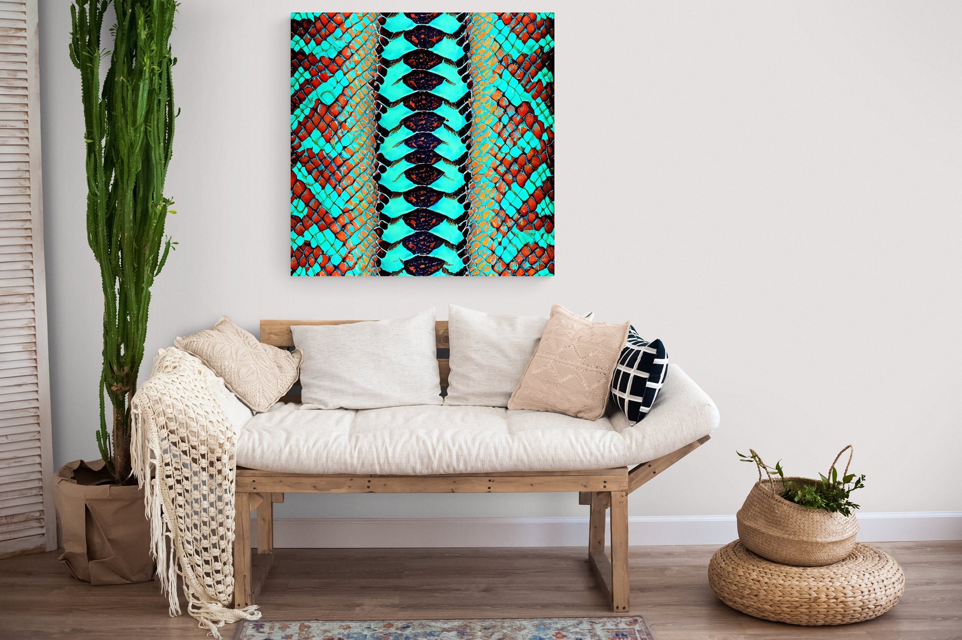 turquoise python snake skin wall art, southwestern art, reptile skin art, wall art, wall art canvas, wall art dcor, boho art prints, - LOLA VEGAS ART