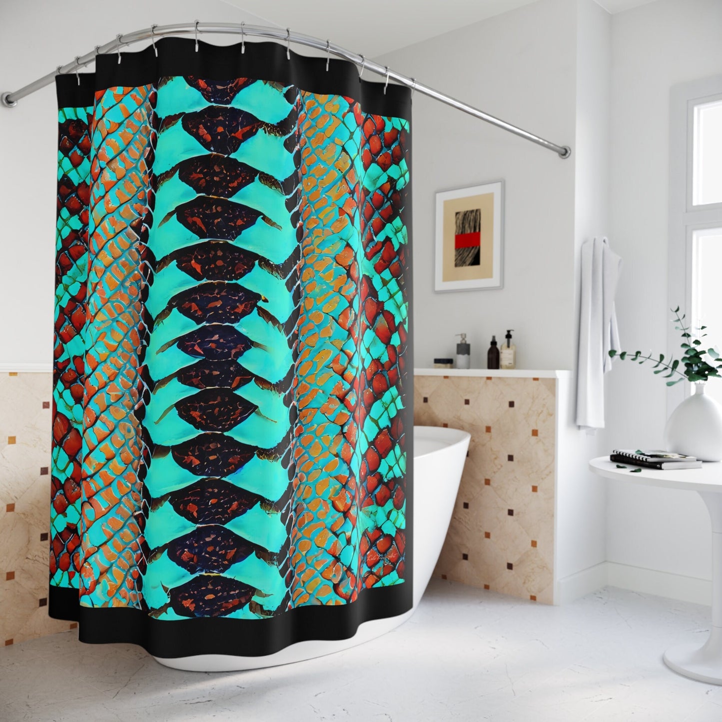 turquoise python snake skin print, shower curtain, home accessories, bathroom dcor, bathroom, home dcor, housewarming gift, shower decor - LOLA VEGAS ART