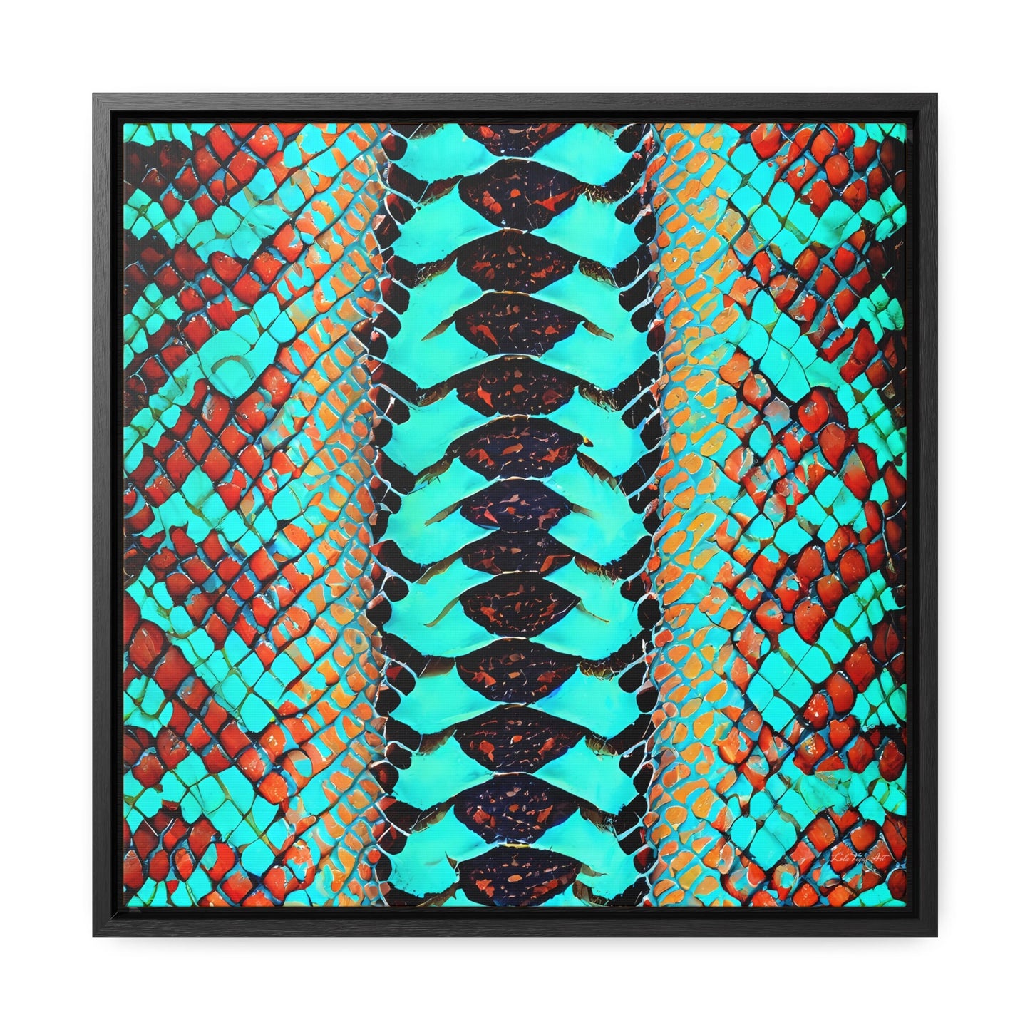 turquoise python snake skin print framed canvas wall art, wall art in frame, wall art with frame, wall art framed, wall art canvas frame - LOLA VEGAS ART
