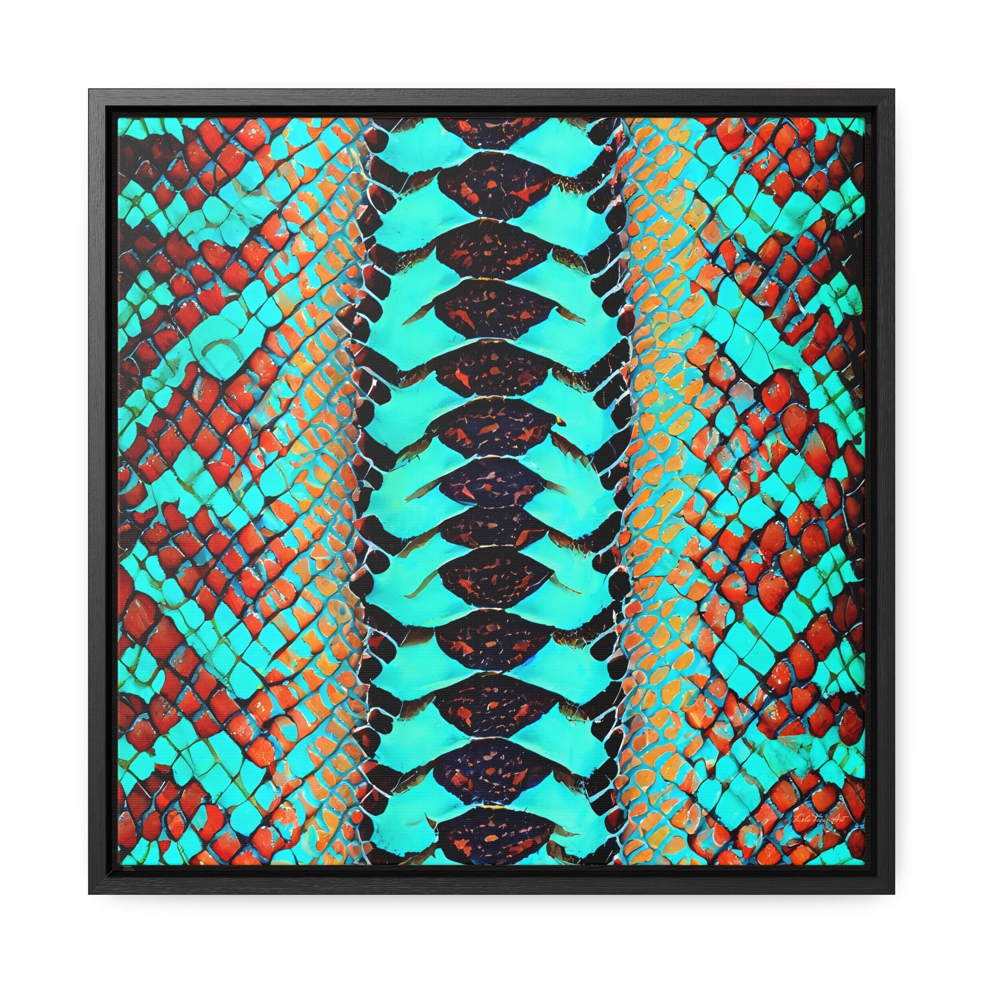 turquoise python snake skin print framed canvas wall art, wall art in frame, wall art with frame, wall art framed, wall art canvas frame - LOLA VEGAS ART
