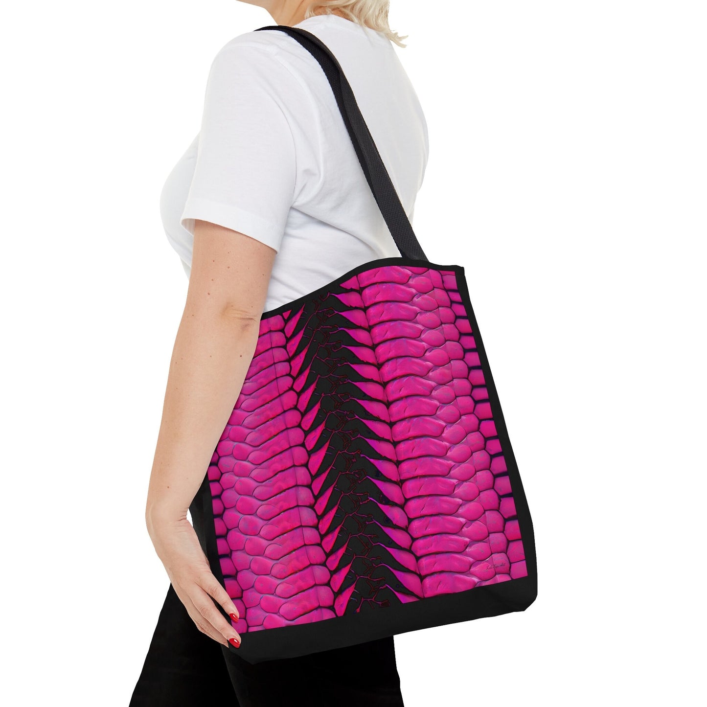 hot pink python snake skin print bag, canvas bag, tote bag, gifts for women, oversized bag, reusable bag, shopping bag, tote bag for women - LOLA VEGAS ART