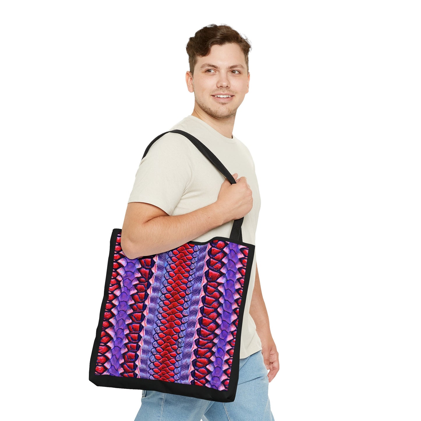 red and purple python snake skin print tote bag,canvas bag, gifts for women, large bag, reusable bag, shopping bag, tote bag for women - LOLA VEGAS ART