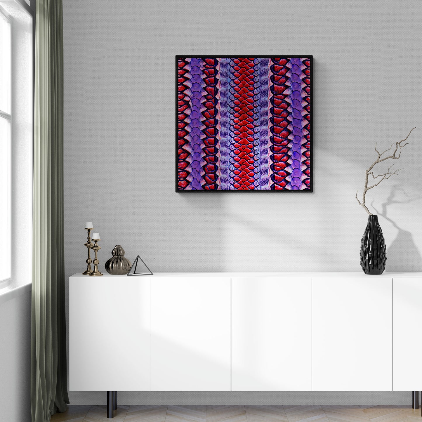 red and purple python snake skin print framed canvas wall art, wall art in frame, wall art framed, wall art canvas with frame, animal art - LOLA VEGAS ART