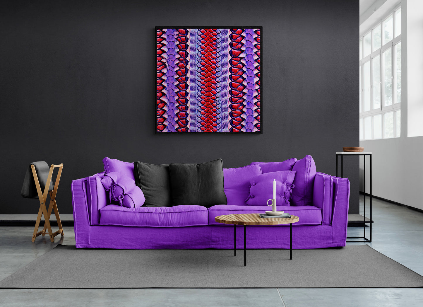 red and purple python snake skin print framed canvas wall art, wall art in frame, wall art framed, wall art canvas with frame, animal art - LOLA VEGAS ART