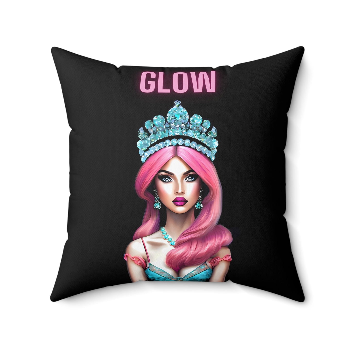 queen, pink hair, crown, decorative pillow, living room pillow, bedroom pillow, throw pillow, pillows, decorative pillows, accent pillow - LOLA VEGAS ART