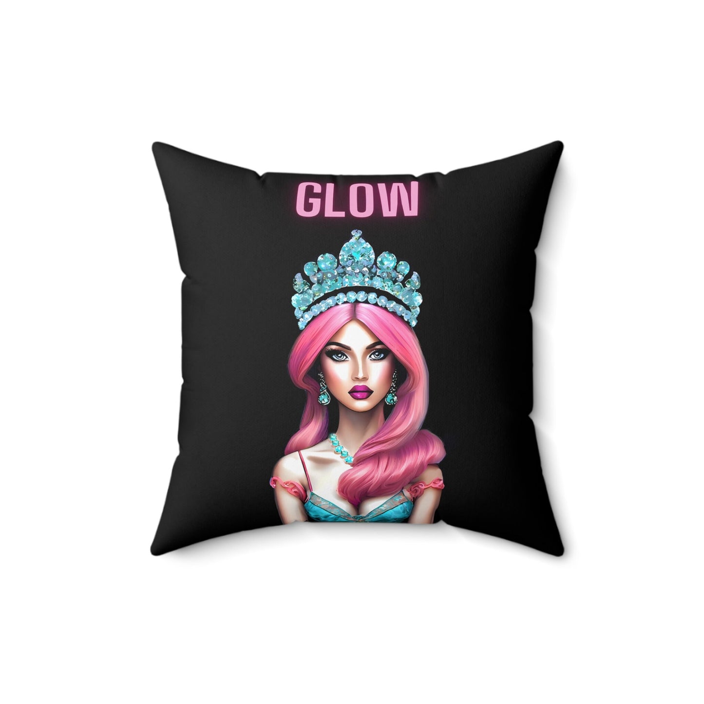 queen, pink hair, crown, decorative pillow, living room pillow, bedroom pillow, throw pillow, pillows, decorative pillows, accent pillow - LOLA VEGAS ART