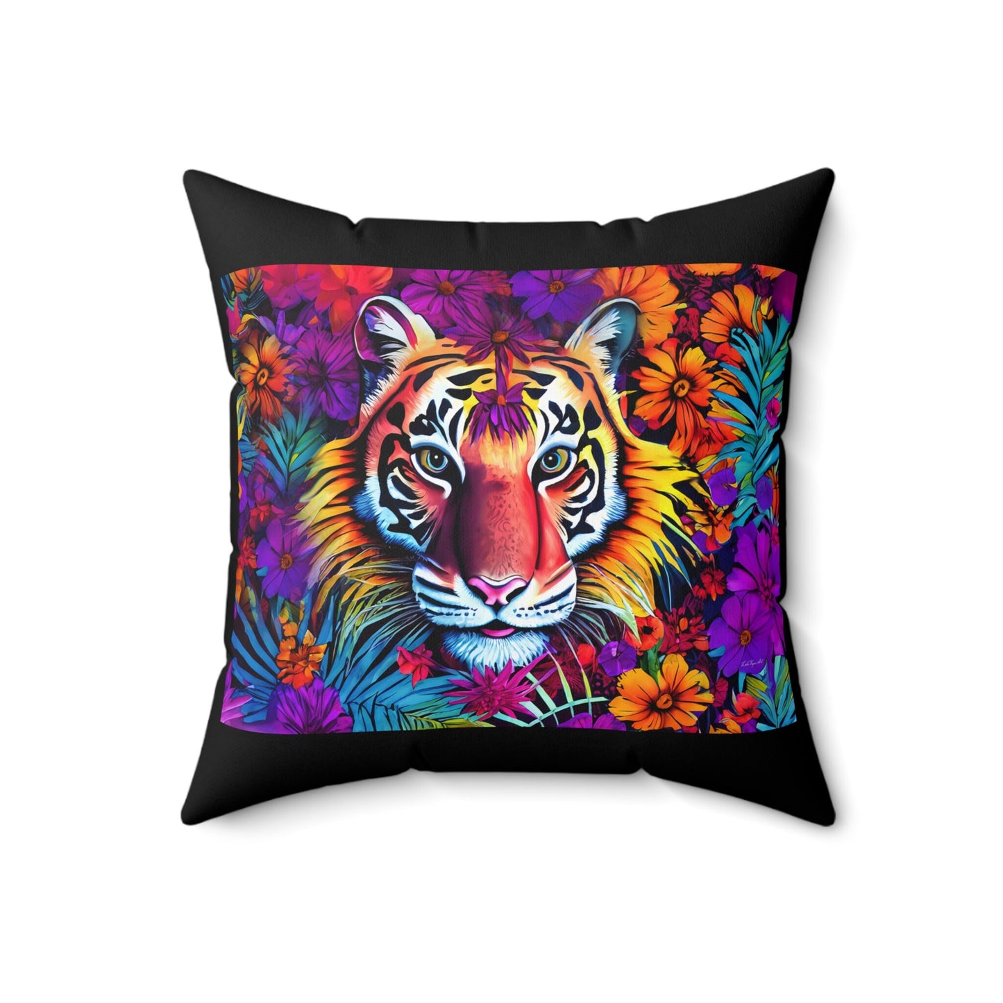 tiger, flowers, decorative pillow, living room pillow, bedroom pillow, throw pillow, pillows, cushions, decorative pillows, accent pillow - LOLA VEGAS ART
