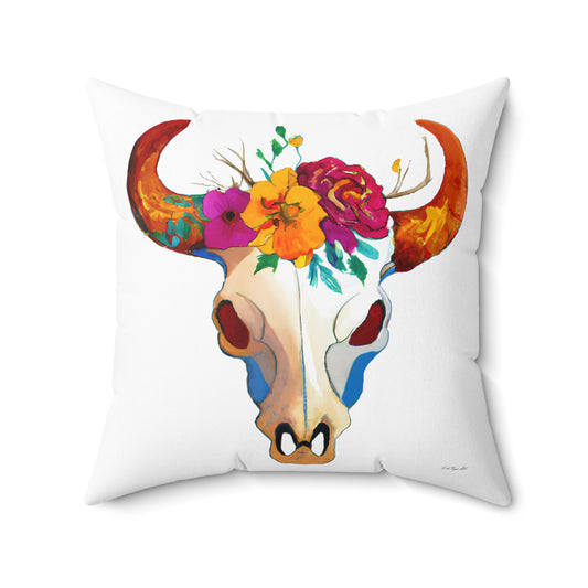 cow skull, flowers, decorative pillow, living room pillow, bedroom pillow, throw pillow, pillows, decorative pillows, accent pillow - LOLA VEGAS ART