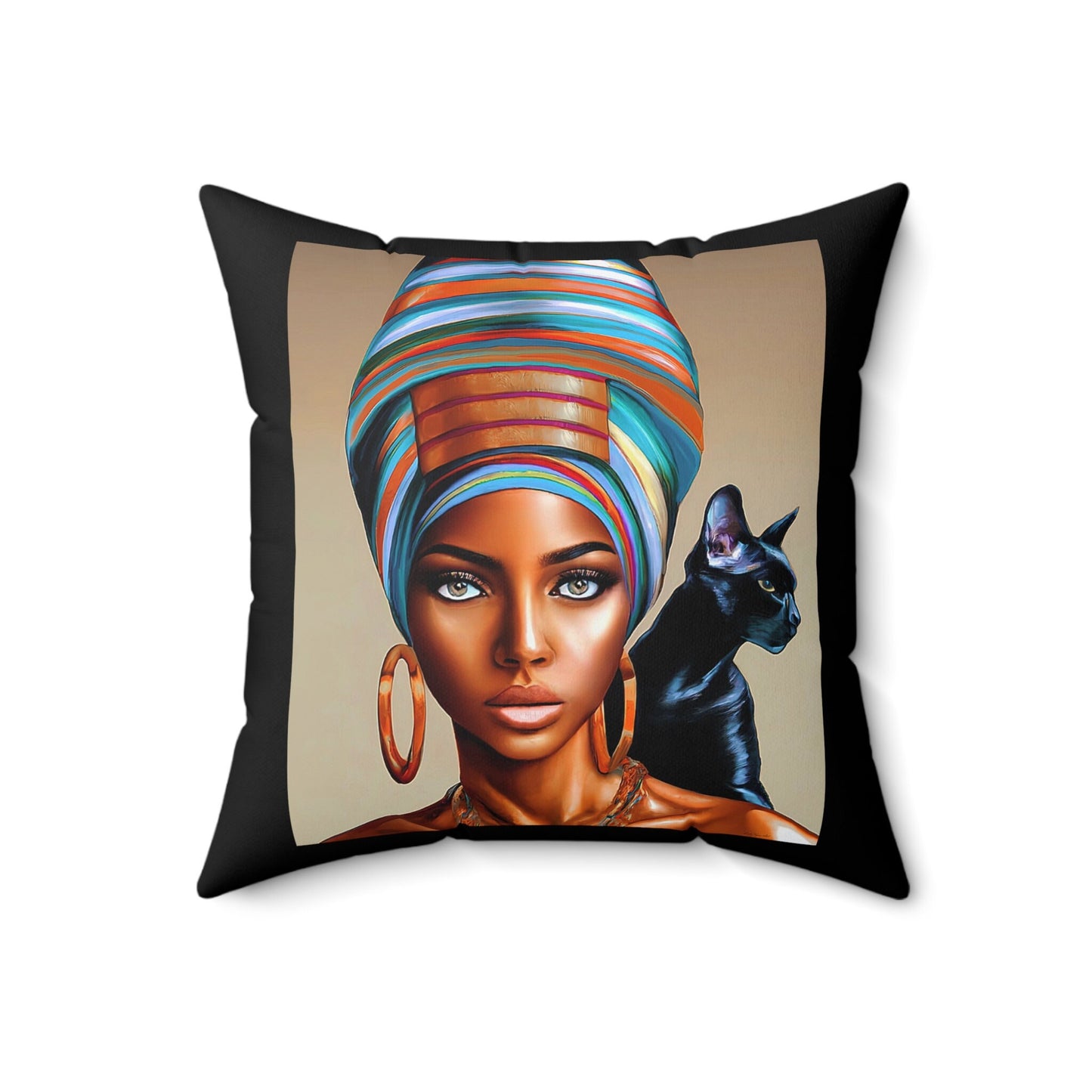 black woman, cat, decorative pillow, living room pillow, bedroom pillow, throw pillow, pillows, cushions, decorative pillows, accent pillow - LOLA VEGAS ART