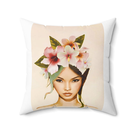 asian woman, flowers,  decorative pillow, living room pillow, bedroom pillow, throw pillow, cushions, decorative pillows, accent pillow - LOLA VEGAS ART