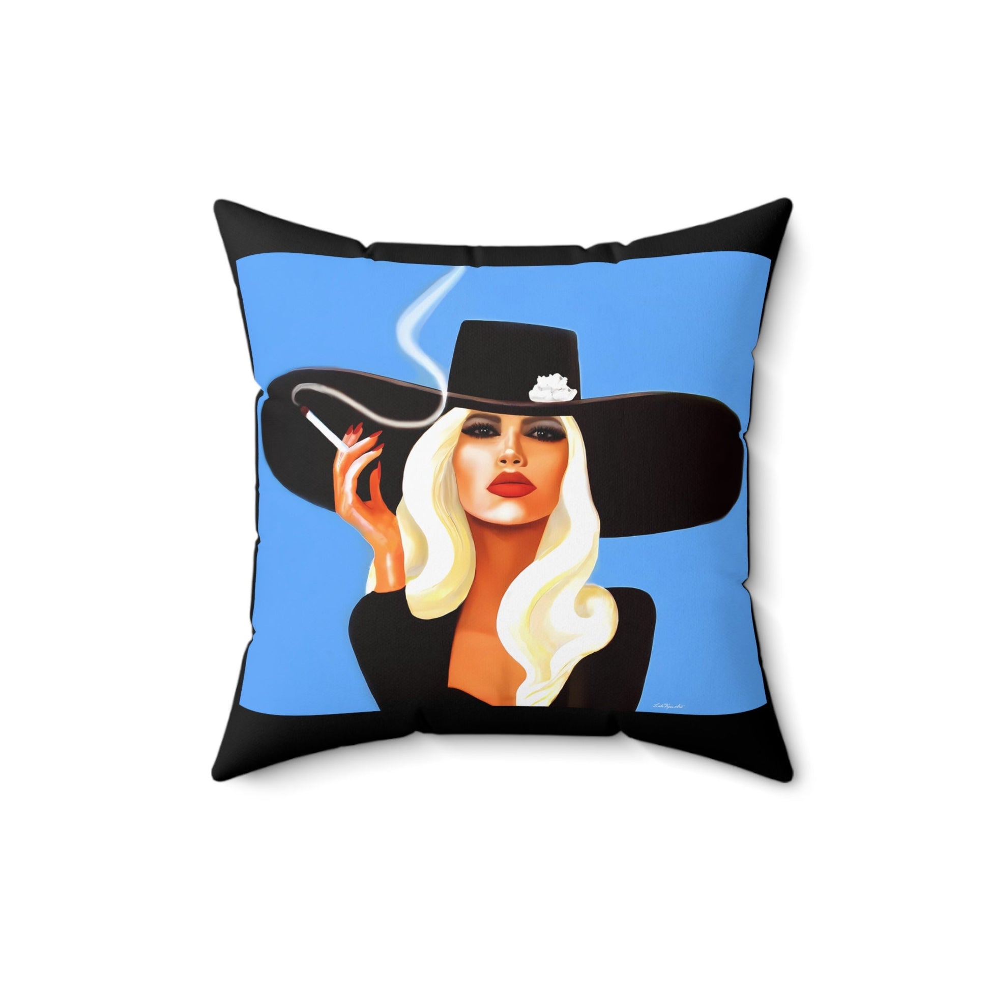 woman smoking, decorative pillow, living room pillow, bedroom pillow, throw pillow, pillows, cushions, square,  accent pillow - LOLA VEGAS ART